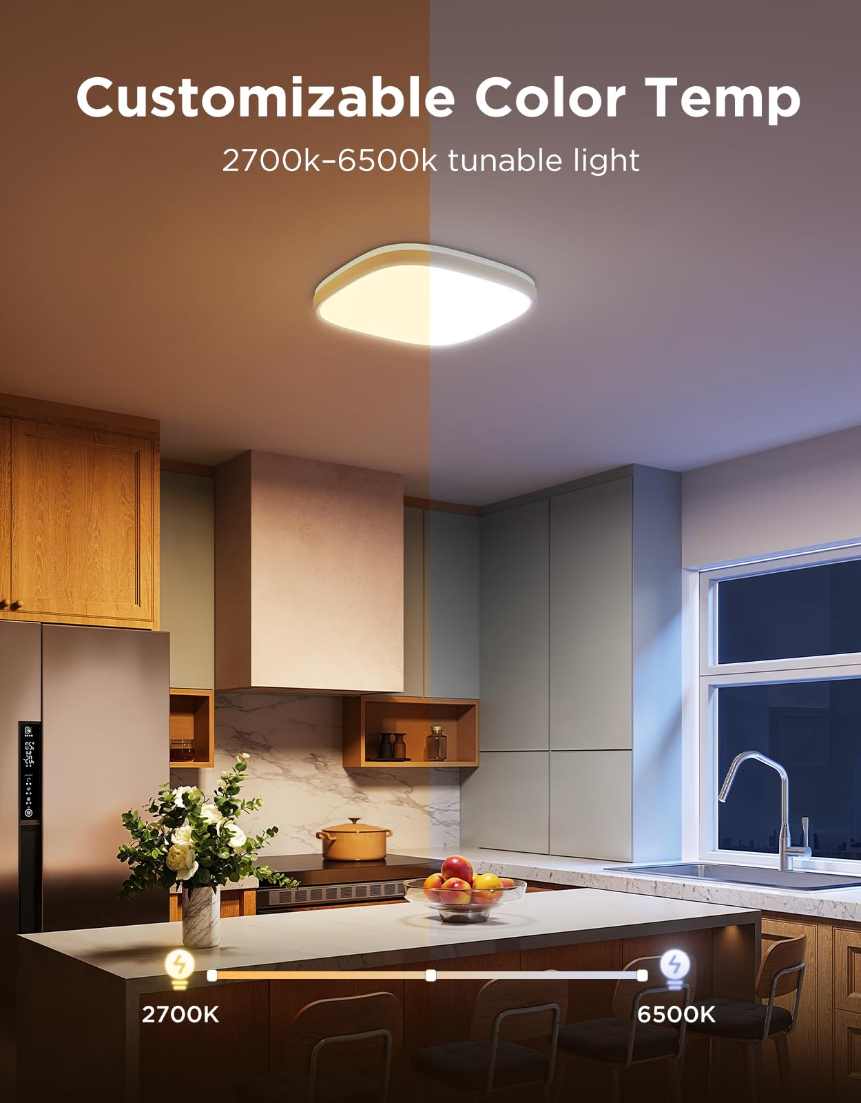 Govee Smart Ceiling Light Fixture, RGBIC LED, 12 Inch, 2400LM, Dimmable, White, Model H60A4, Flush Mount for Bedroom/Living Room