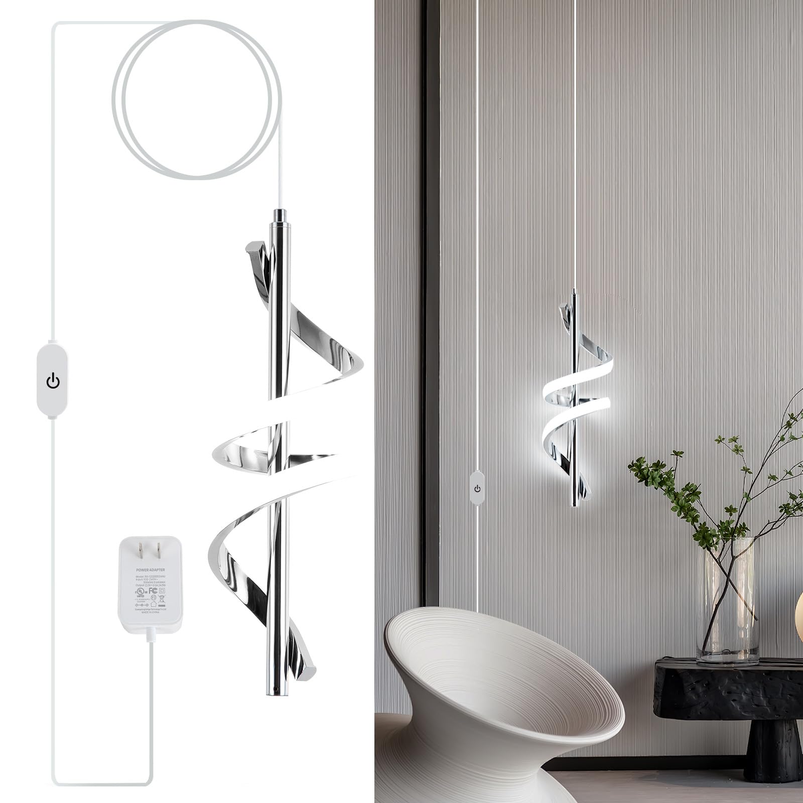 Vloitgol Plug in Pendant Light Dimmable Hanging Lights with Plug in Cord Adjustable Height Modern Led Pendant Light Kitchen Island Hanging Lmap for Dining Room Bedroom Sink