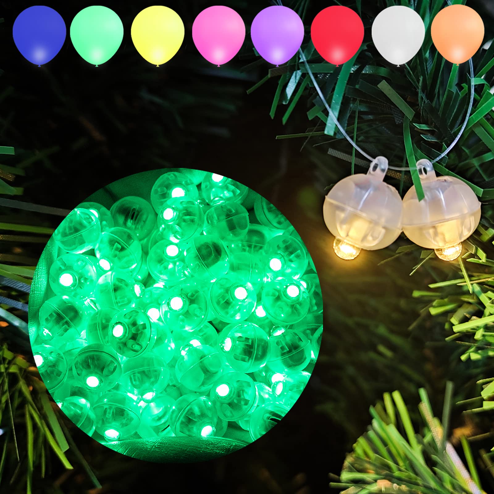 Aogist 100pcs Green Mini Lights with Hook for Hanging,Long Standby Time Waterproof for Balloon Paper Lantern Birthday Christmas Halloween Wedding Decorative