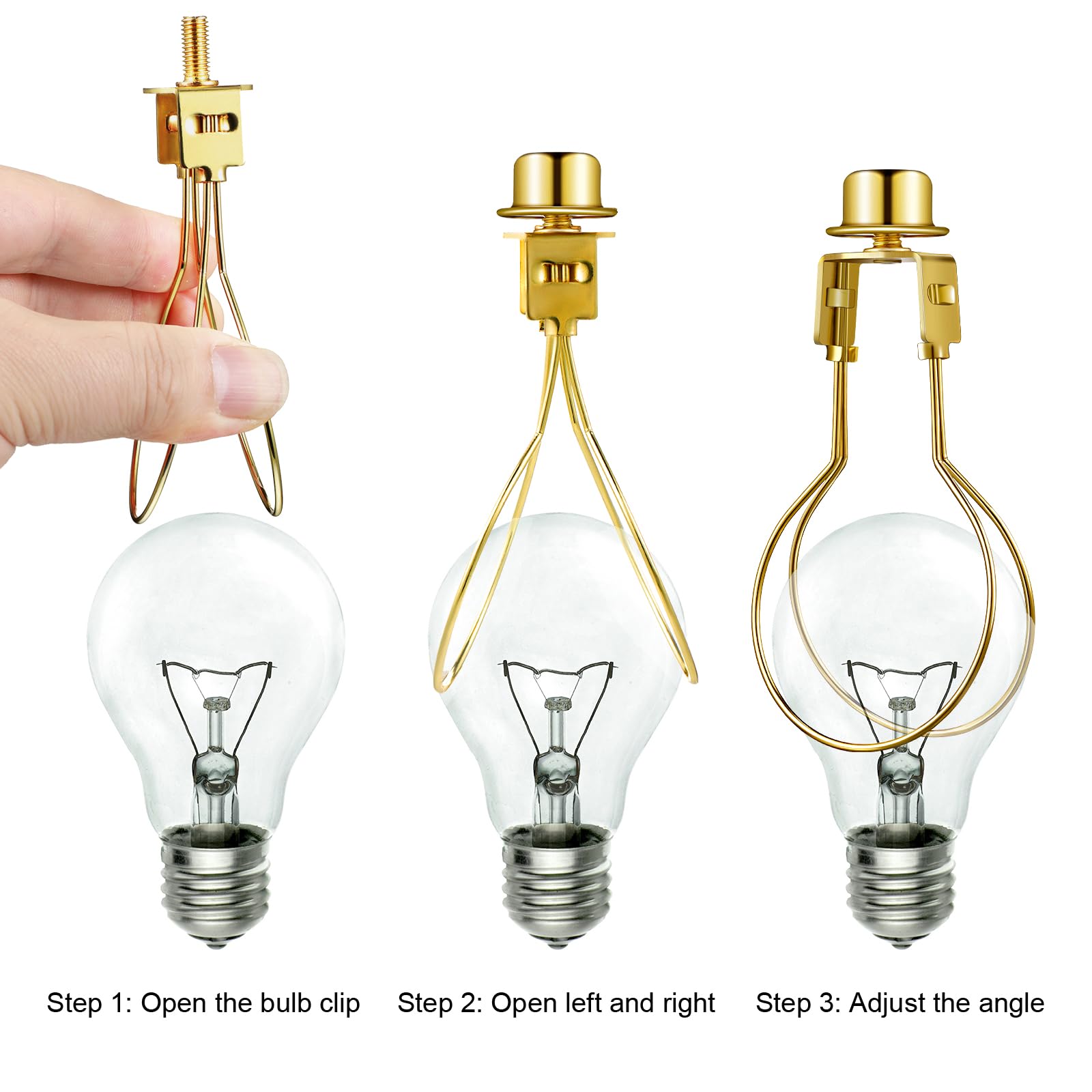 Honoson Bulb Lamp Shade Adapter, Metal Clip-on Lampshade with Finial and Levellers, Golden, Set of 4