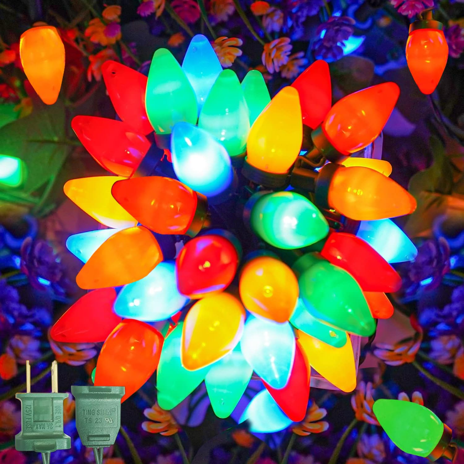 Supernoor 50Led C7 Christmas Led String Lights, 26Ft C7 Vintage Christmas Lights C7 Colorful Light Bulbs C7 Christma String Ligh