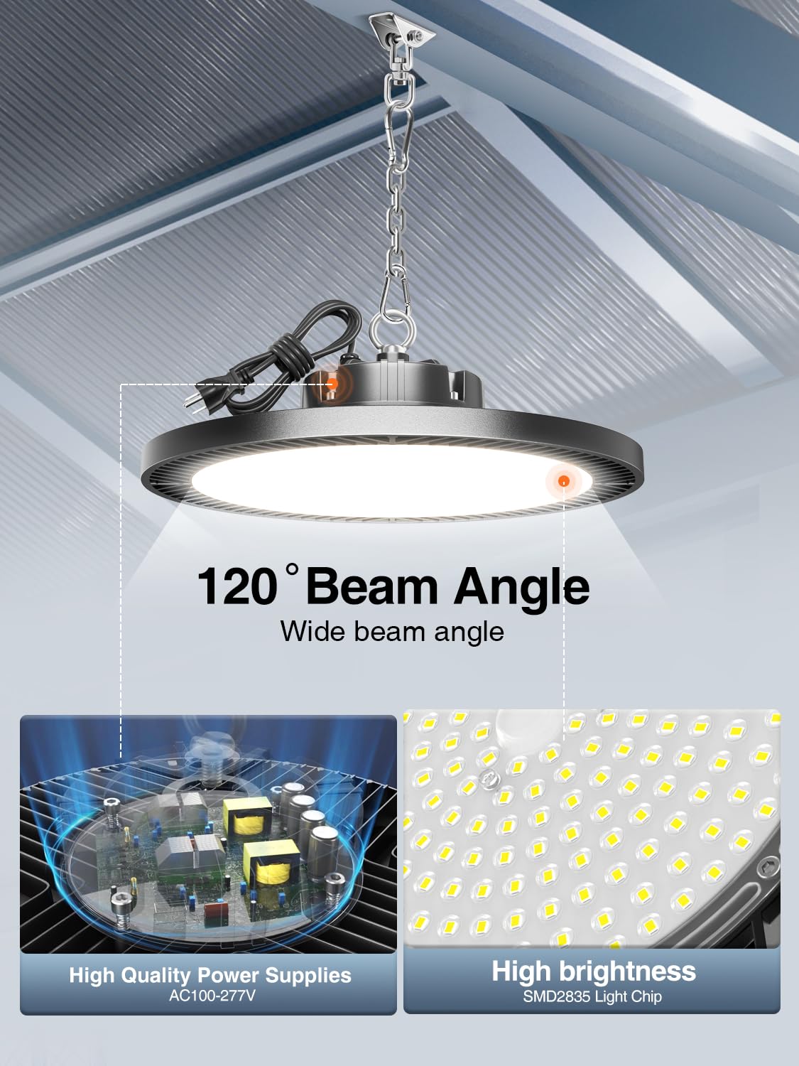 ELEKICO UFO LED High Bay Light 250W 4 Pack, 5000K 35000LM, Black Aluminum, Model UFO-250W-4PCS