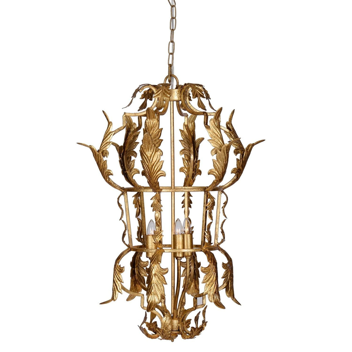 Benzara 20&quot; Gold Luxury 3 Light Chandelier With Acanthus Leaf Design, Iron Material