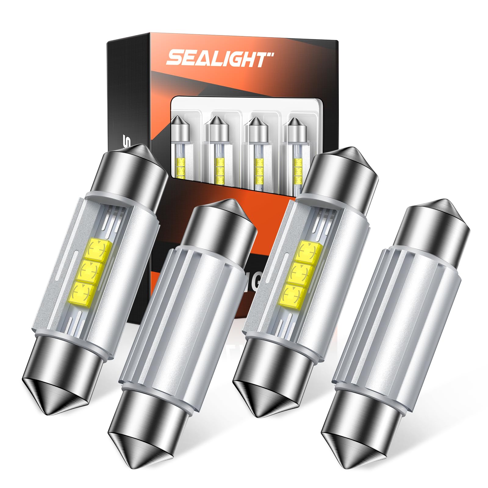 SEALIGHT 36MM LED Bulbs, 6500K White, Aluminum, Canbus Error Free, Pack of 4