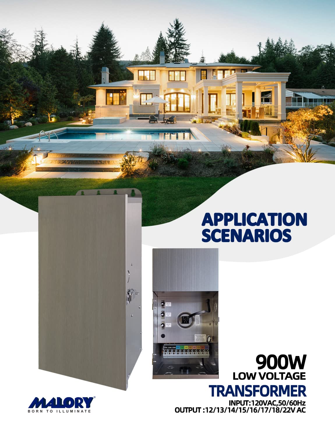 Malory 900W Low Voltage Transformer With Timer & Photocell For Landscape Lighting,(19''H) 120V Ac To 12/13/14/15/16/17/18/22V Mu