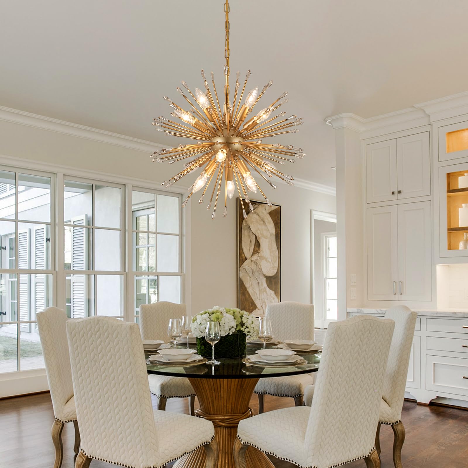 Meixisue Modern Sputnik Chandelier,Gold Firework Pendant Light 12-Light Dining Room Chandeliers Hanging Light Fixture For Kitche