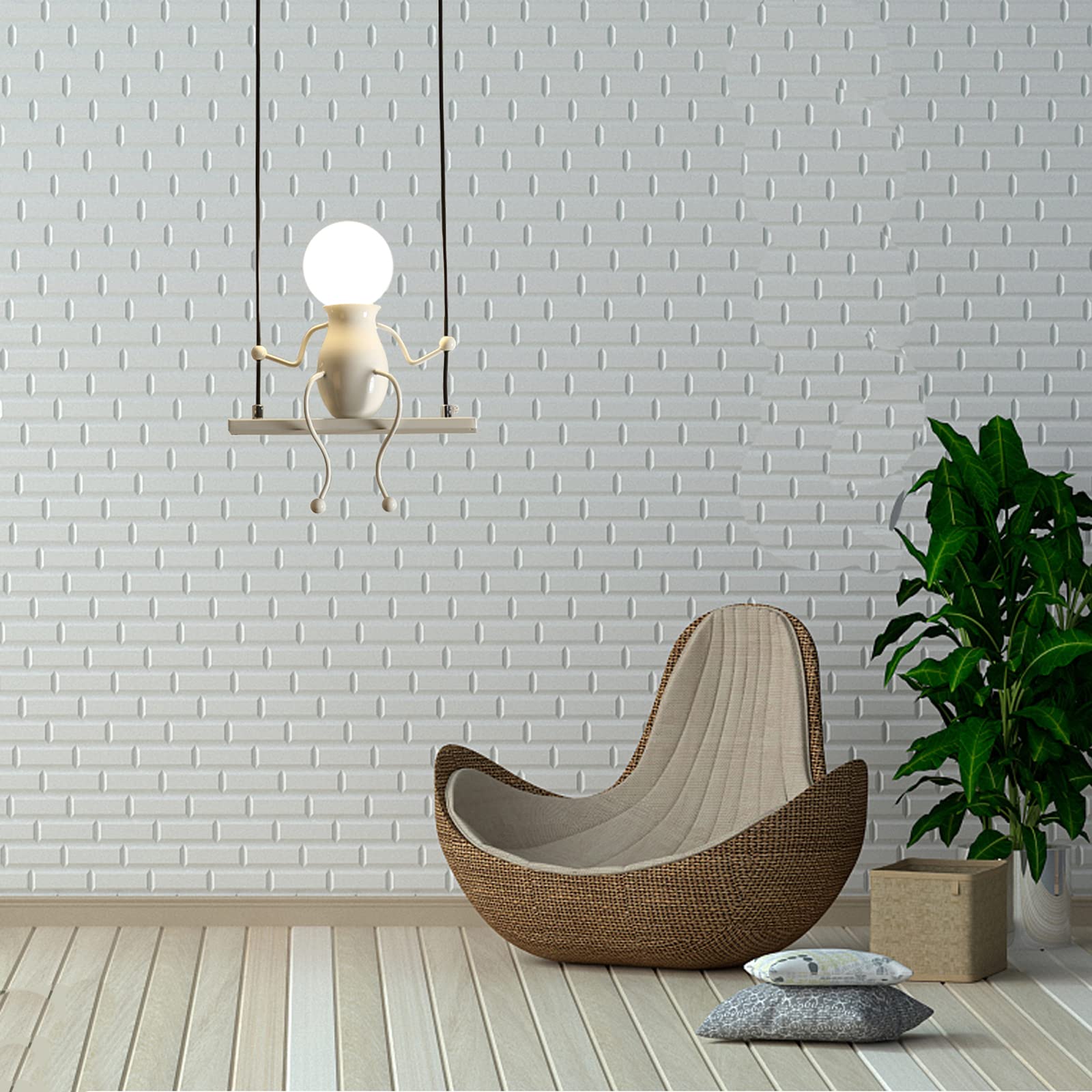 Creative Led Pendant Lighting Modern Little People Ceiling Pendant Light Fixture Adjustable Hanging Lights Kitchen Island Iron Cartoon Doll Chandeliers Bedrooms 1×E26 Baking Paint (White, One)