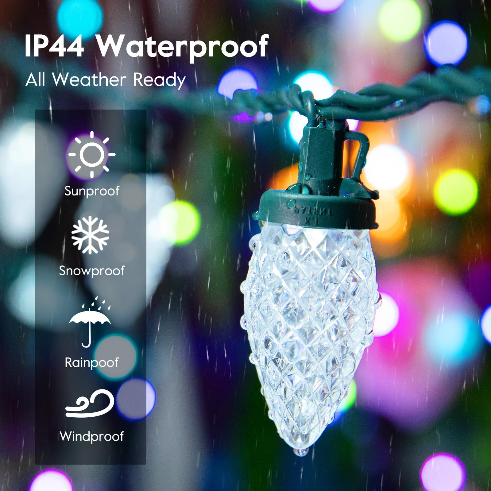 Minetom C9 LED Christmas Lights - 100 Waterproof Fairy Lights, 81 FT, White, Model JT-EL/FC300V0200-C, Timer & 8 Modes