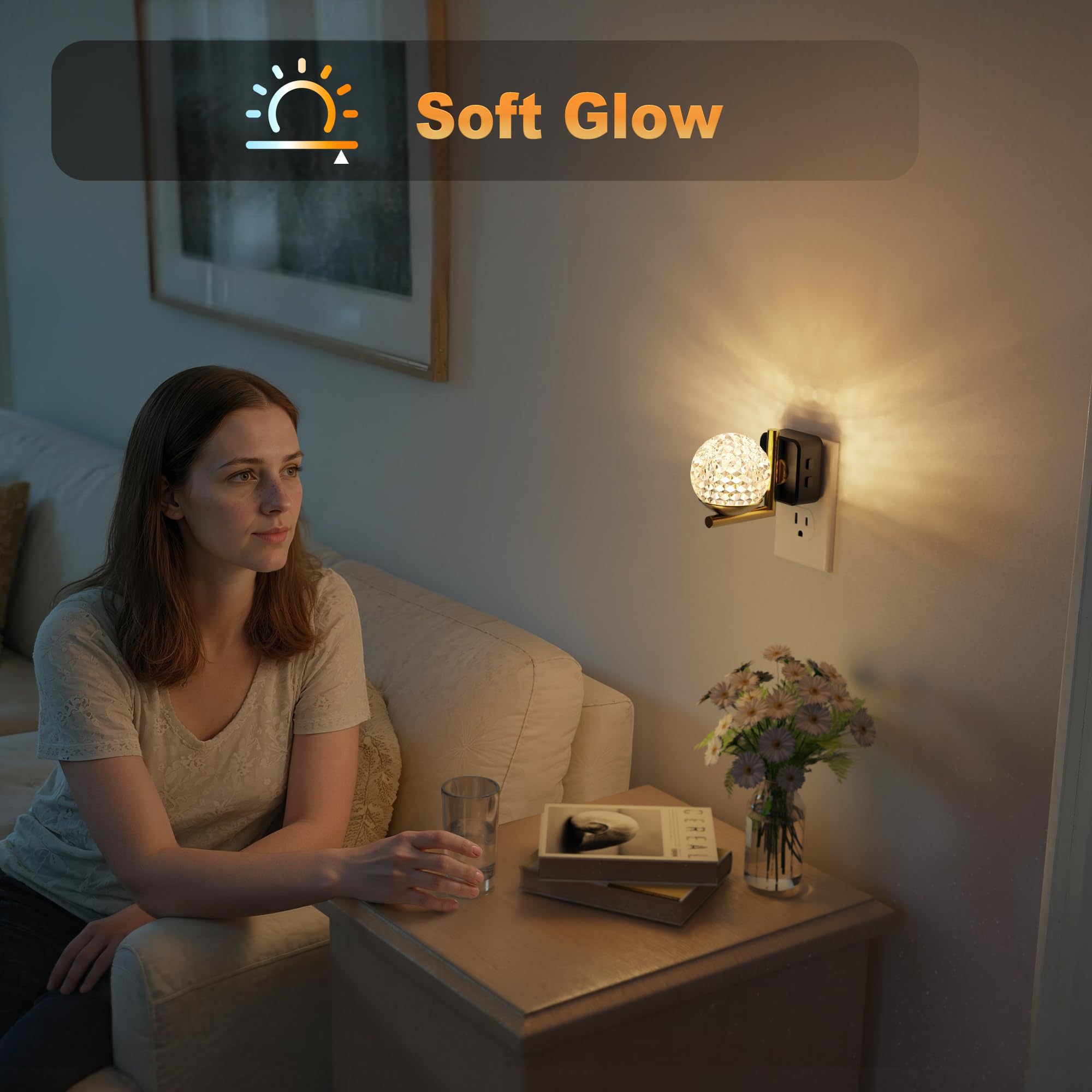 JandCase LED Night Light - 3000K Warm White & RGB Color Changing - Dusk to Dawn Sensor - 1 Pack - Sphere Design