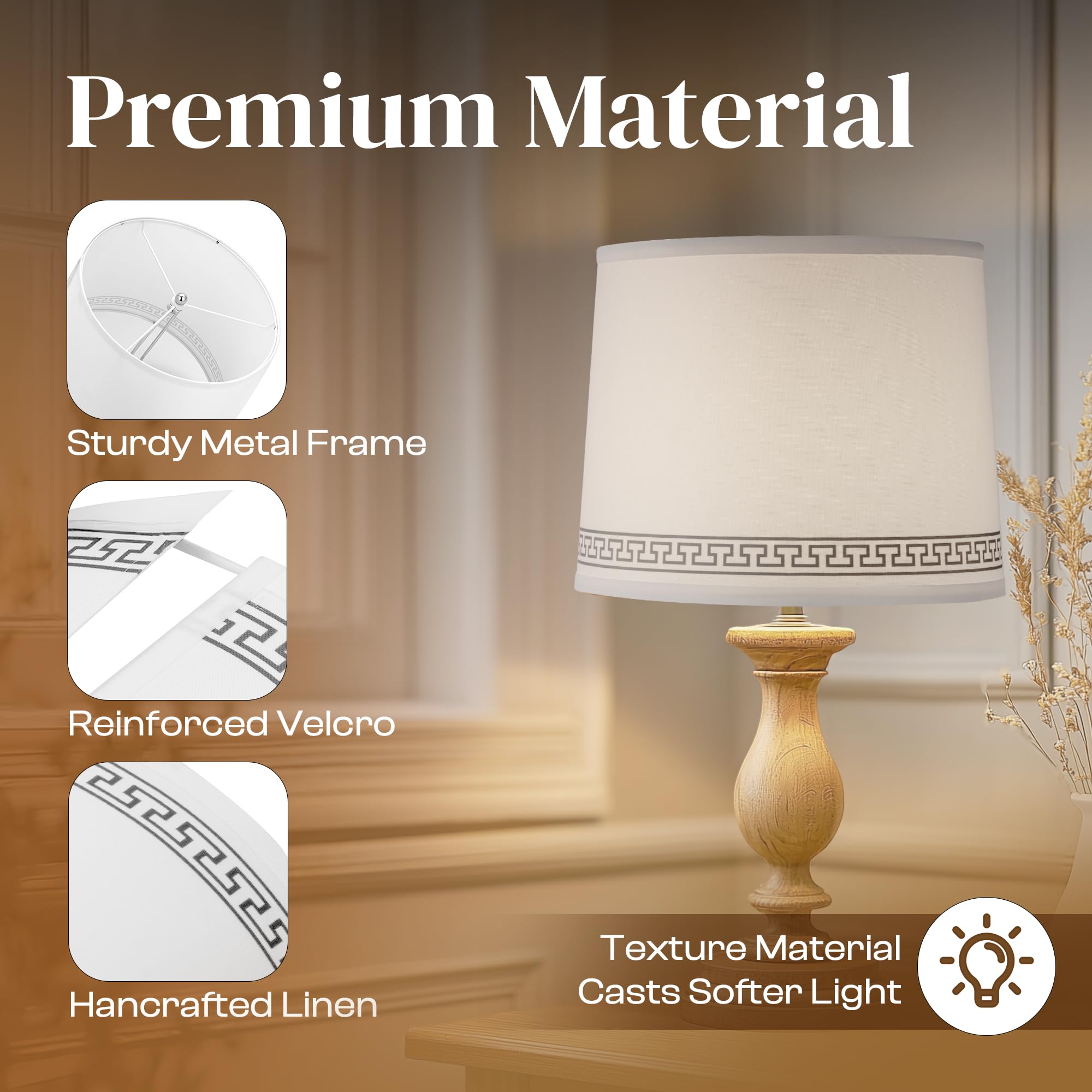 White Lamp Shades Set Of 2 For Table Lamps11.6    Top X 12.6    Bottom X 9.8    Height, Medium Hand Crafted Linen Fabric With Cl