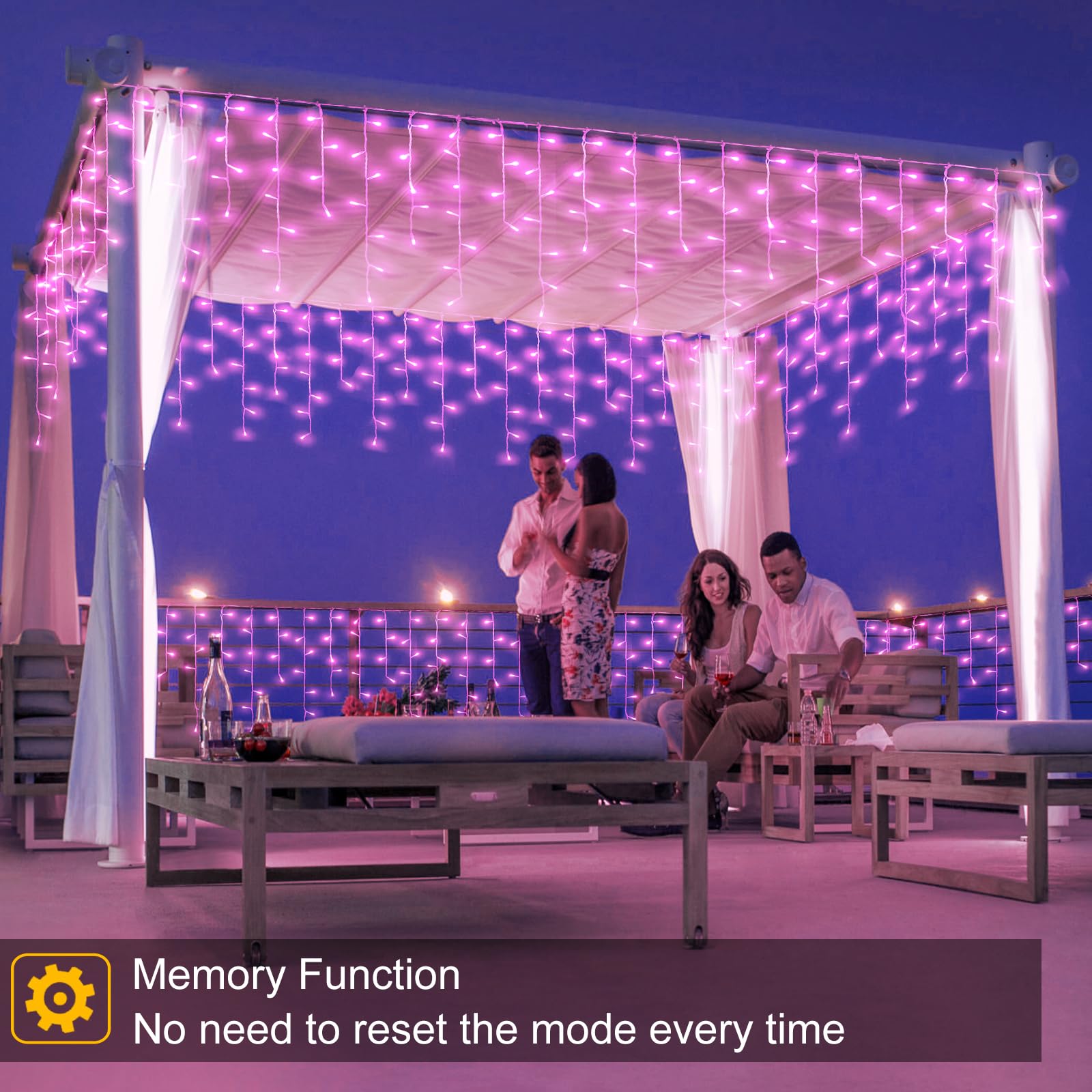 33Ft Pink Led Icicle String Lights Indoor For Bedroom, 400 Led Patio Lights For Outside Clear Wire Connectable Twinkle Lights Wi