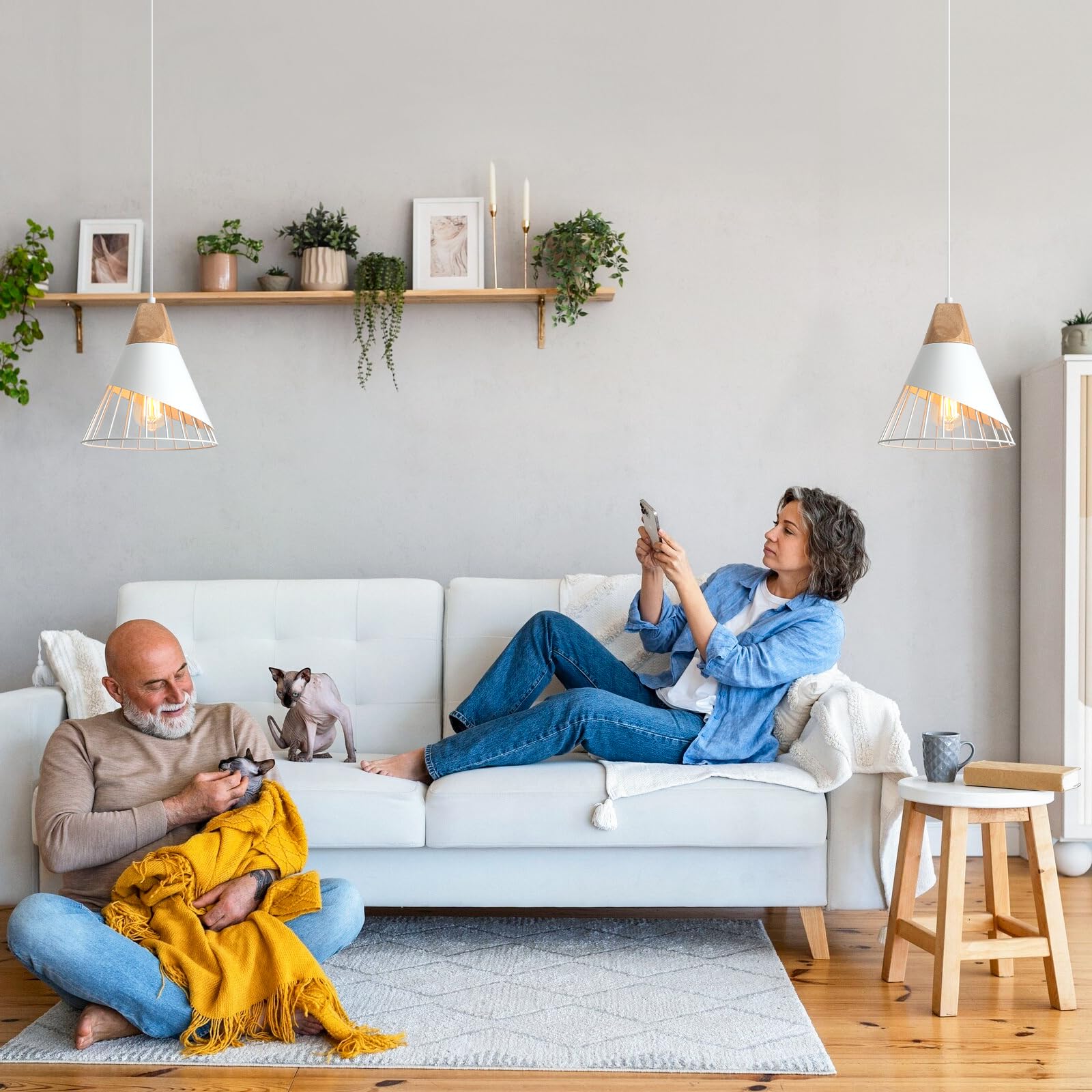 Sesiment Farmhouse Pendant Light 9.4Ines, 2 Packs- White Industrial Kitchen Pendant Lights For Kitchen Island, Bar, Bedroom, Off