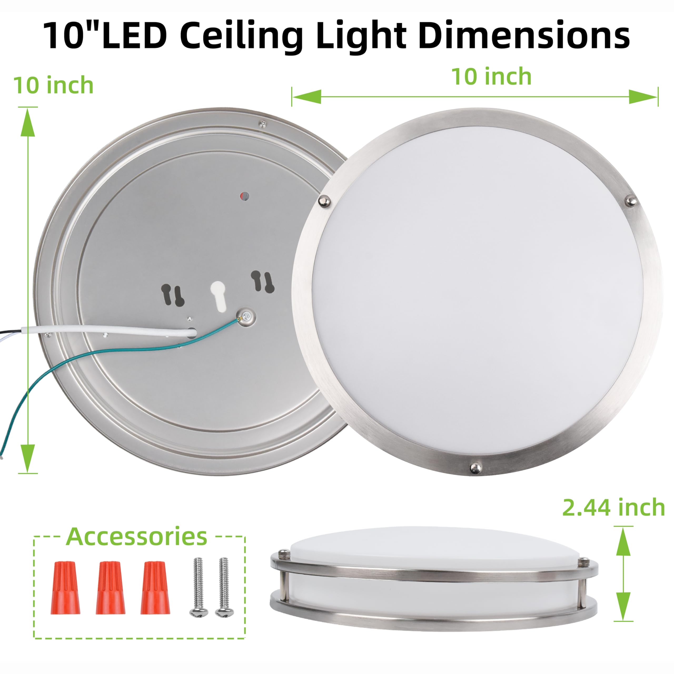 Hykolity 10 Inch Flush Mount Led Ceiling Light Fixture, 17W 1100Lm, 2700K/3000K/3500K/4000K/5000K Adjustable Ceiling Lights, Bru