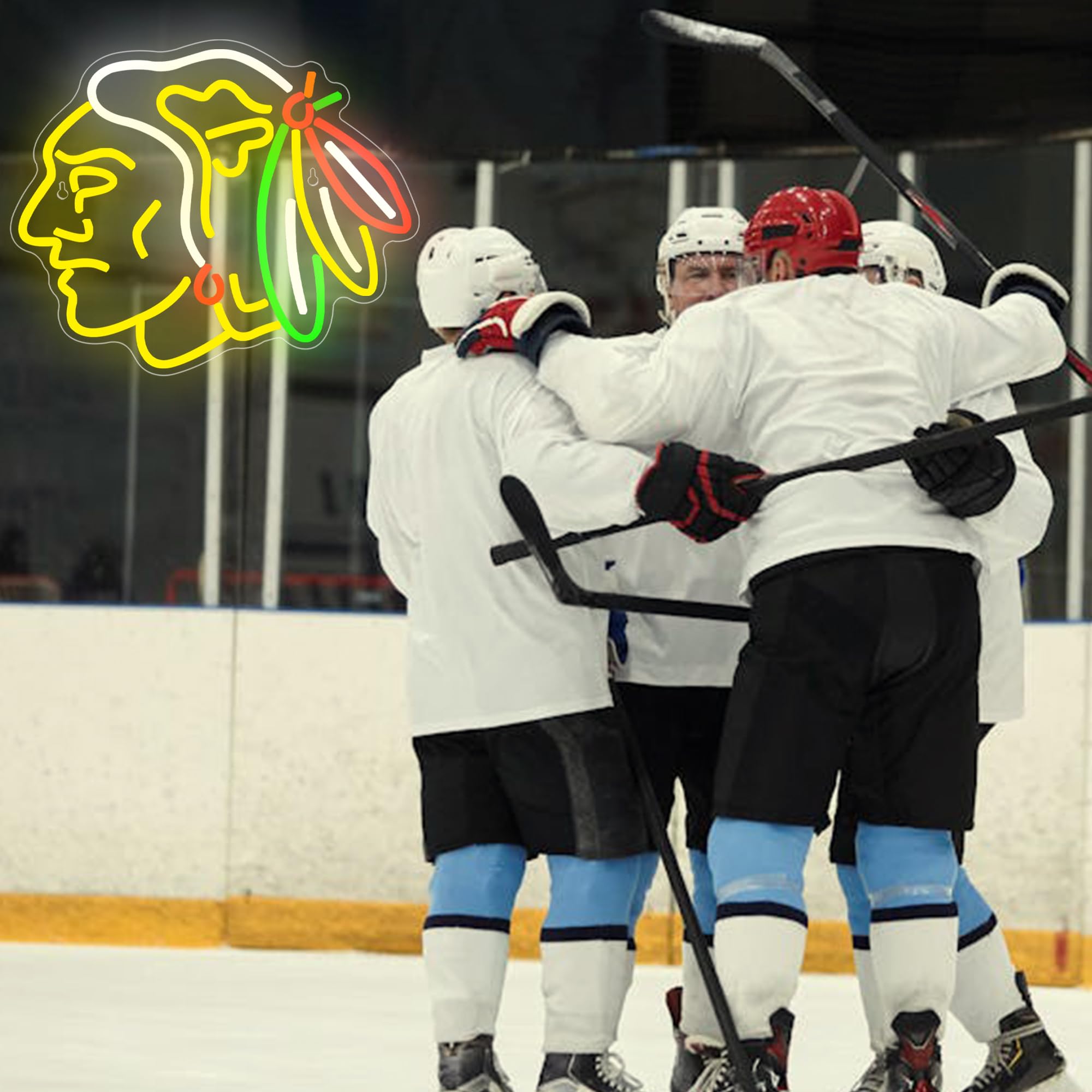LALAON Chicago Hockey Neon Sign, LED Acrylic Decor, 13.78x11.34in, Yellow and White, Model ZKXD204