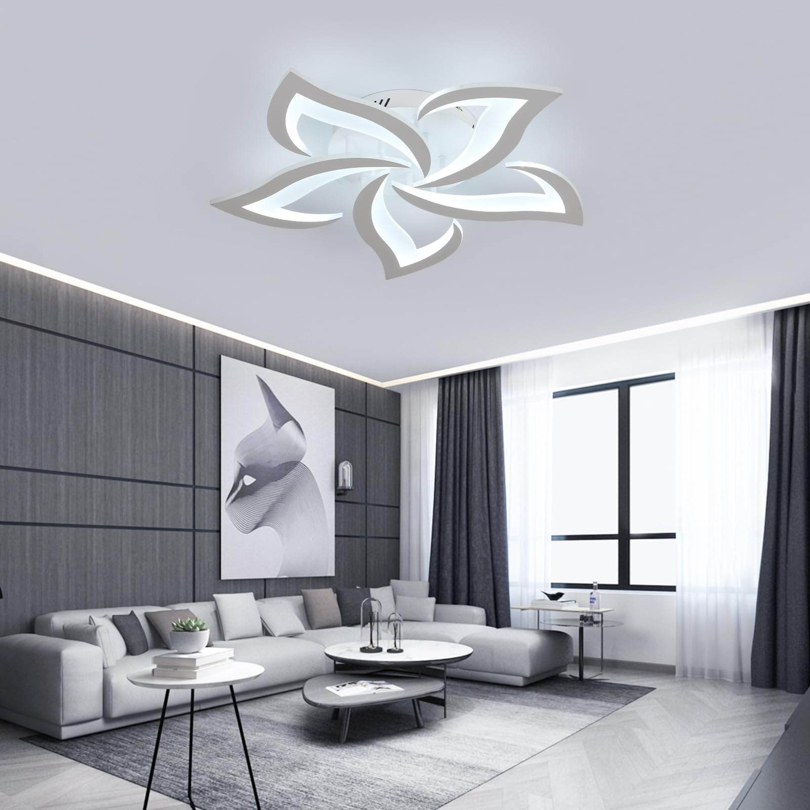 Goeco Dimmable Ceiling Light Fixture, 5-Petal White Acrylic, 3000K-6500K, Flush Mount for Bedroom, Dining Room, Kitchen, Model 30839724
