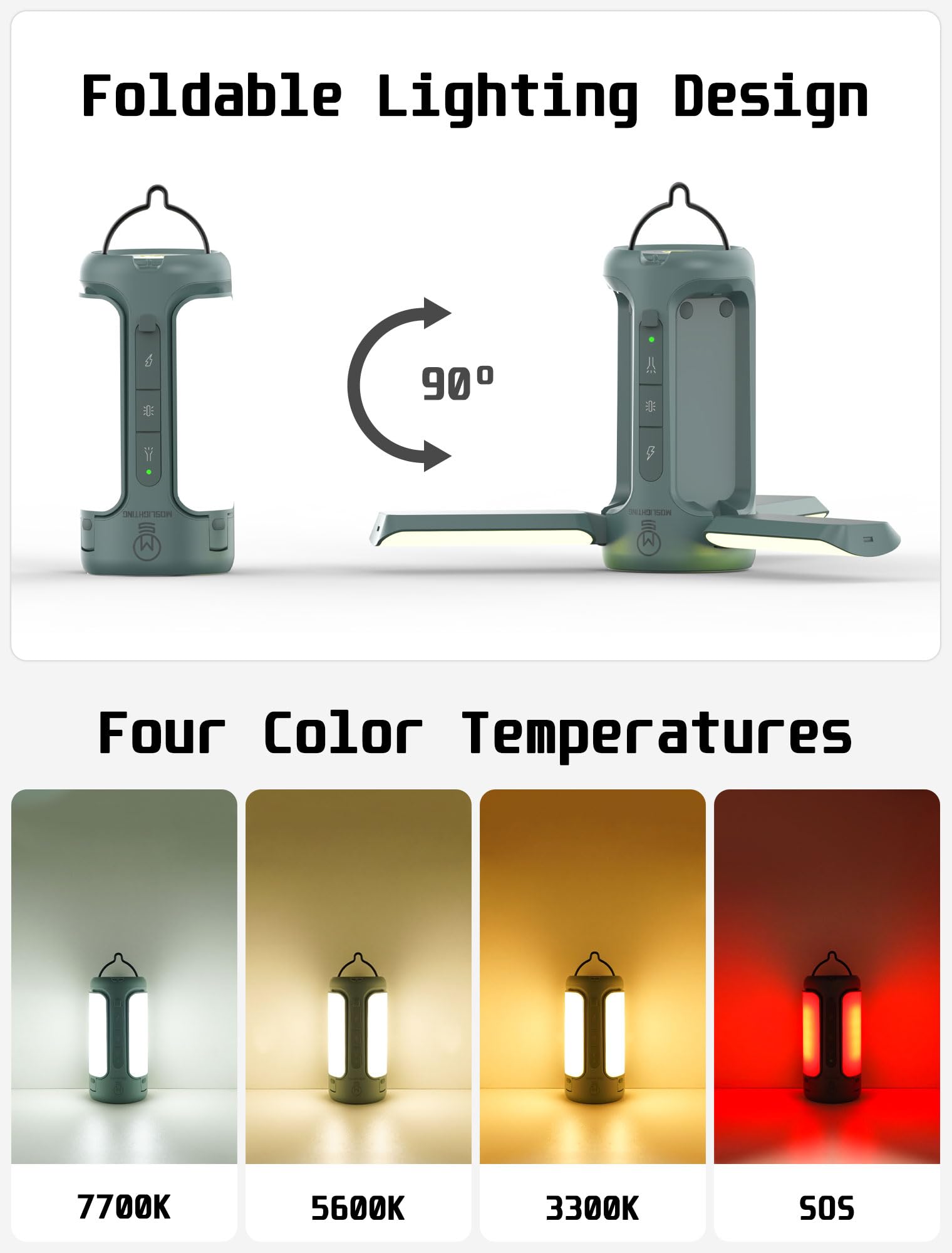 MOSLIGHTING Foldable Camping Light Rechargeable Lantern, 10000mAh, Portable Flashlight, IP54 Waterproof, 1/4 Screw Adapter, 750L