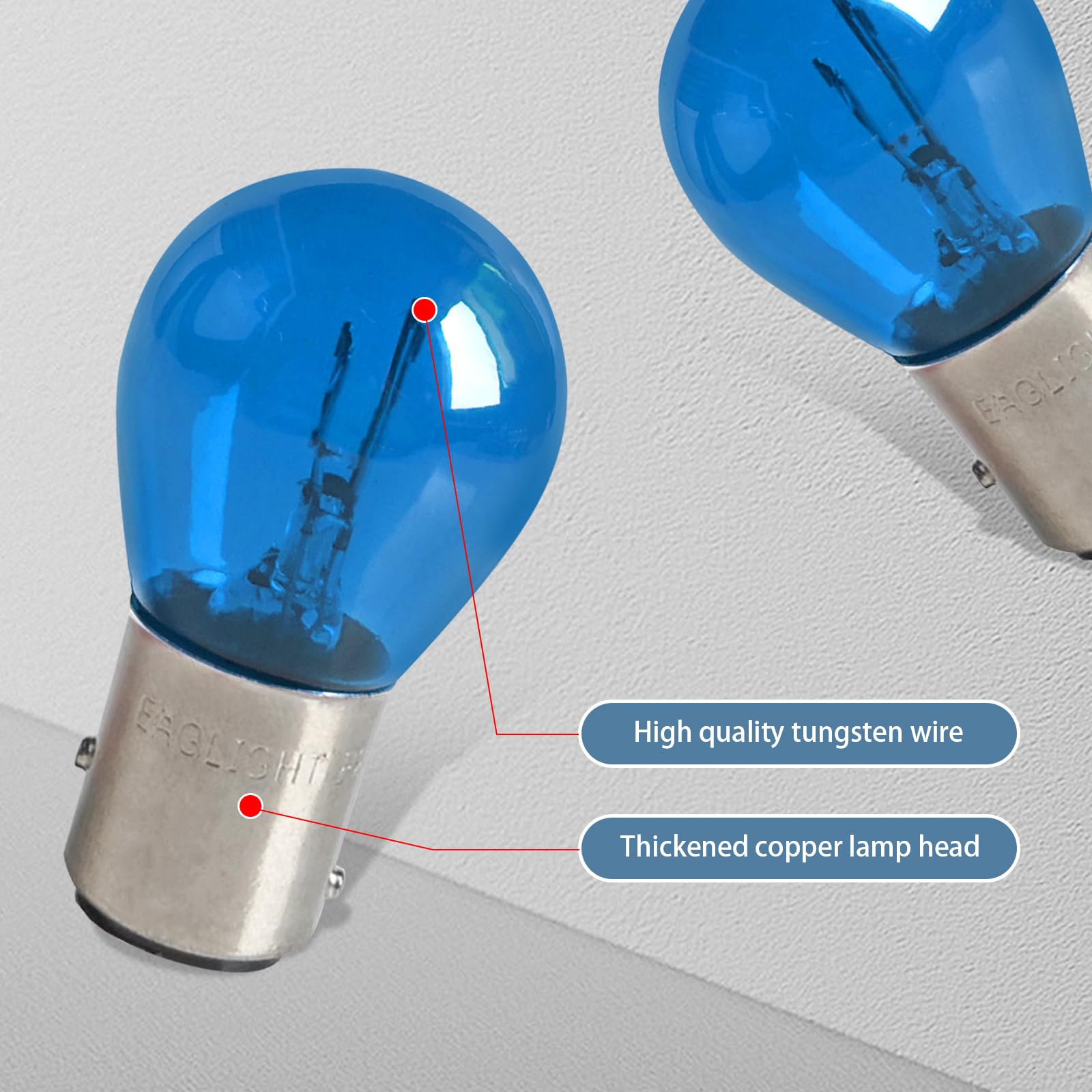 Flygun 10 PCS Blue 1157 P21/5W S25 BAY15D Halogen Light Bulb, Double Tail Brake & Turn Signal, Model FUNSCD2020BE-10
