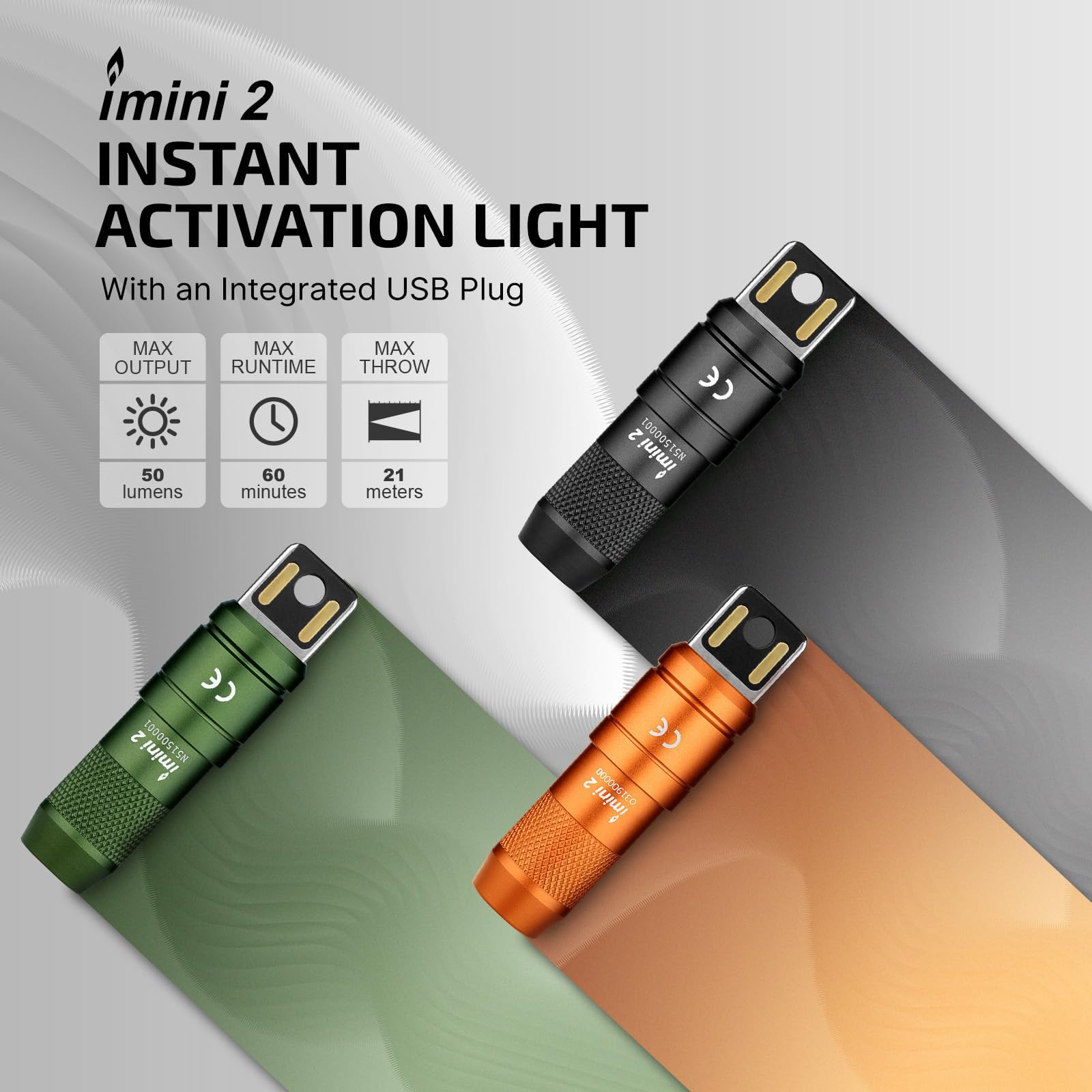 OLIGHT IMINI 2 EDC Keychain Flashlight 50 Lumens, 2 Pack, Black, Aluminum, Rechargeable
