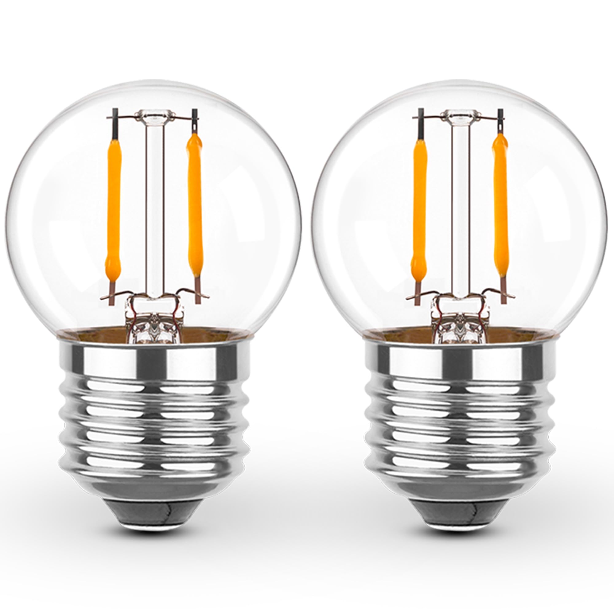 Grensk E26 Low Light Bulbs,1Watt G40 Edsion Small LED Light Bulbs Equal to 10w Incandescent,2700k Warm White for Bedside Lights, Wall Lights, Porch Lights, Courtyard Light Strings,230V,2Pcs