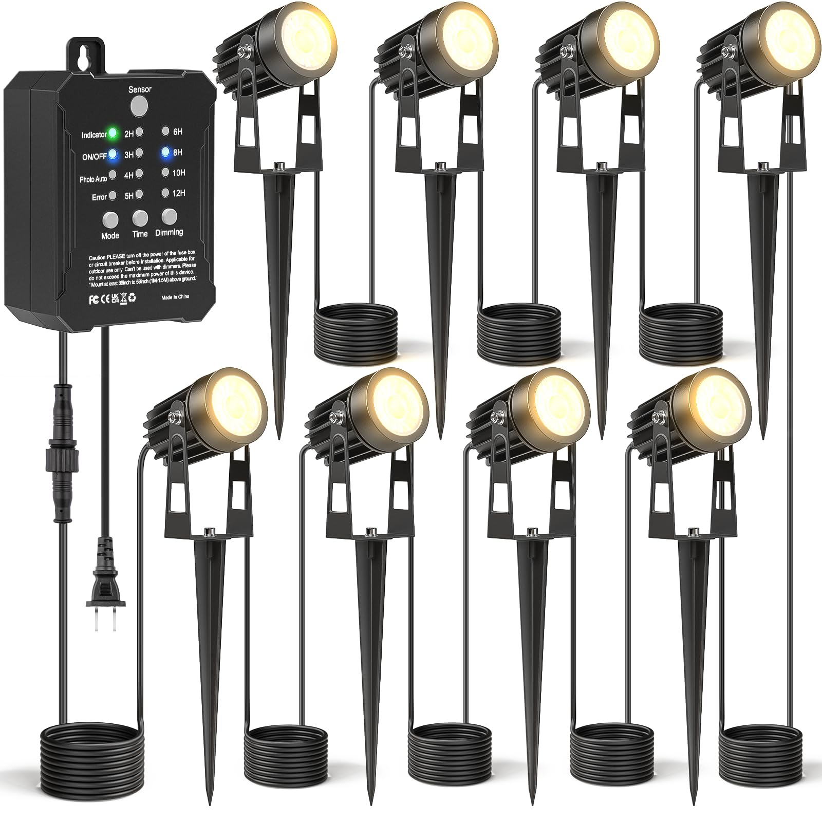 HIBOITEC Low Voltage Landscape Lighting with Transformer Photocell Sensor and Timer Spotlights Kit 68FT ETL Approved Wire Dimmab