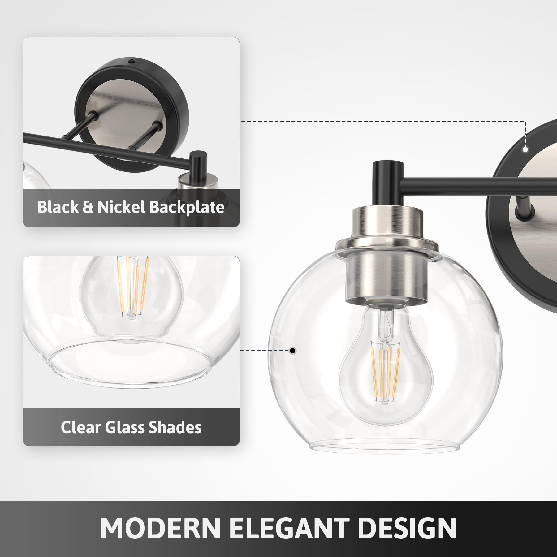 Vonluce Bathroom Light Fixtures, 2-Light Bathroom Vanity Light With Globe Glass Shades E26 Sockets, Bathroom Lights Over Mirror