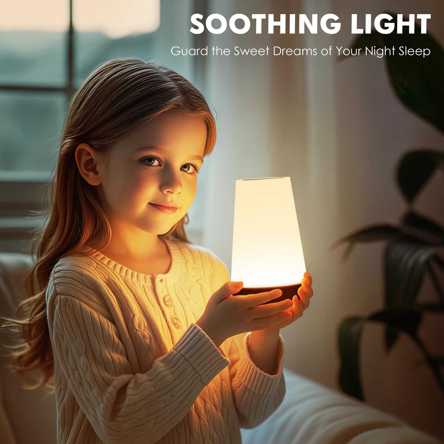 Auxmir LED Night Light Table Lamp - Touch & Remote Control, 13 RGB Colors, 5 Brightness Levels, Rechargeable, Light Brown, Model M4