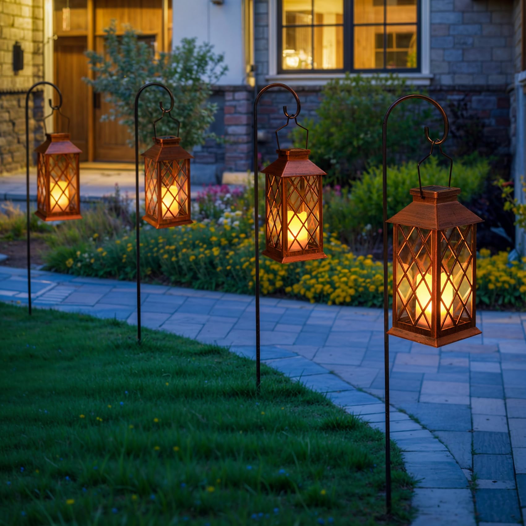 HOMEIMPRO 2Pack Solar Lanterns Waterproof Flameless Candle Lights 11in Medium Antique Copper