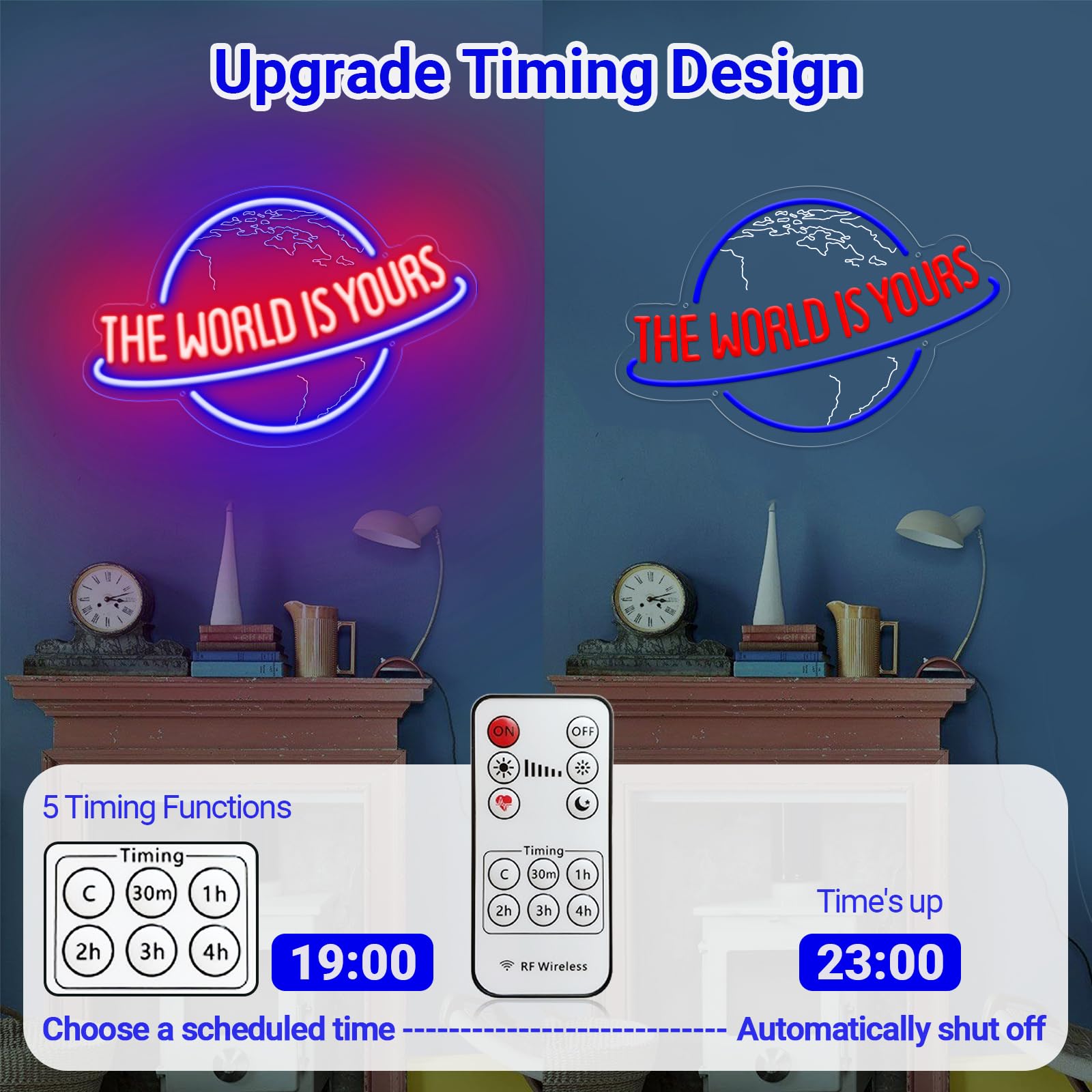 KiMineon Neon Sign - Remote Dimmer LED Lamp for Wall Decor - 15in Acrylic - Blue/Red - Model: world-yours-15