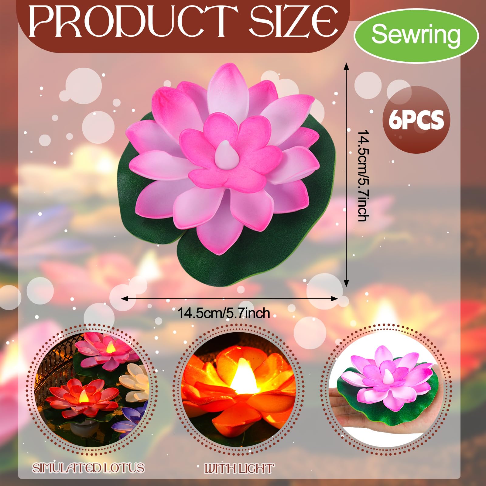 Tujoe 6 Pcs Diwali Lotus Decoration Floating Lotus With Lights Plastic Flower Diwali Artificial Lotus Traditional Indian Decor For Diwali Puja Home Outdoor Party Decoration (5.71 Inch)