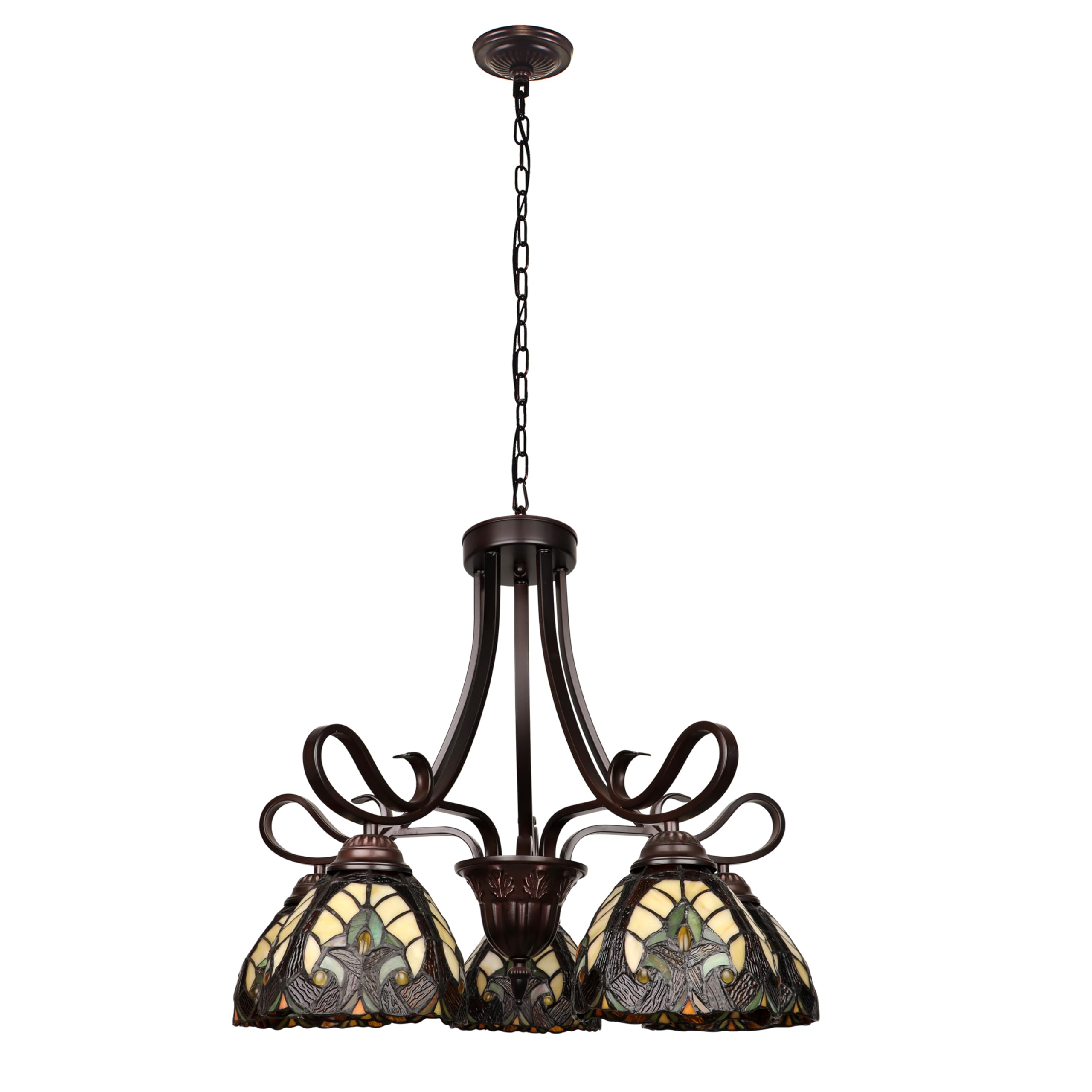 Chloe Lighting Victorian-Style 5-Light Chandelier, 25in Wide, Antique Dark Bronze Finish, Glass, Multicolor, Model CH18780VI25-DD5