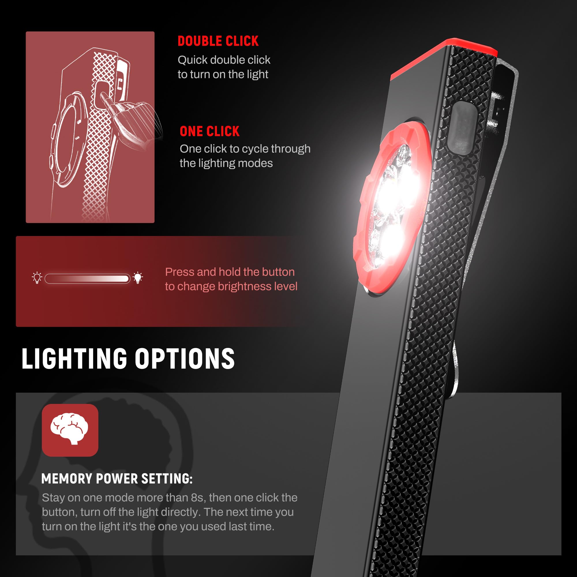 Lexall Pocket Flashlight, Rechargeable Edc Flashlight, Super Slim Flat Usb-C Port, Ipx4, Dual Light Source With Magnetic Base, H