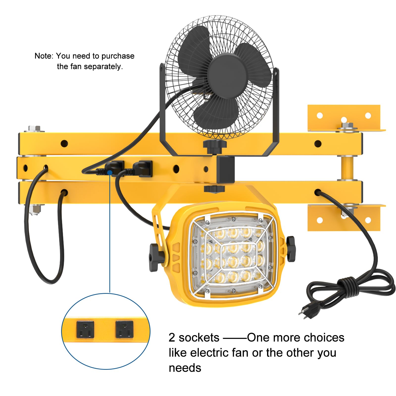G Gjia 50W Led Loading Dock Light With 40'' Folding Double Arm, Built-In Receptacle 7000 Lumens, 360 Rotatable Lamp Head, Ip65 R