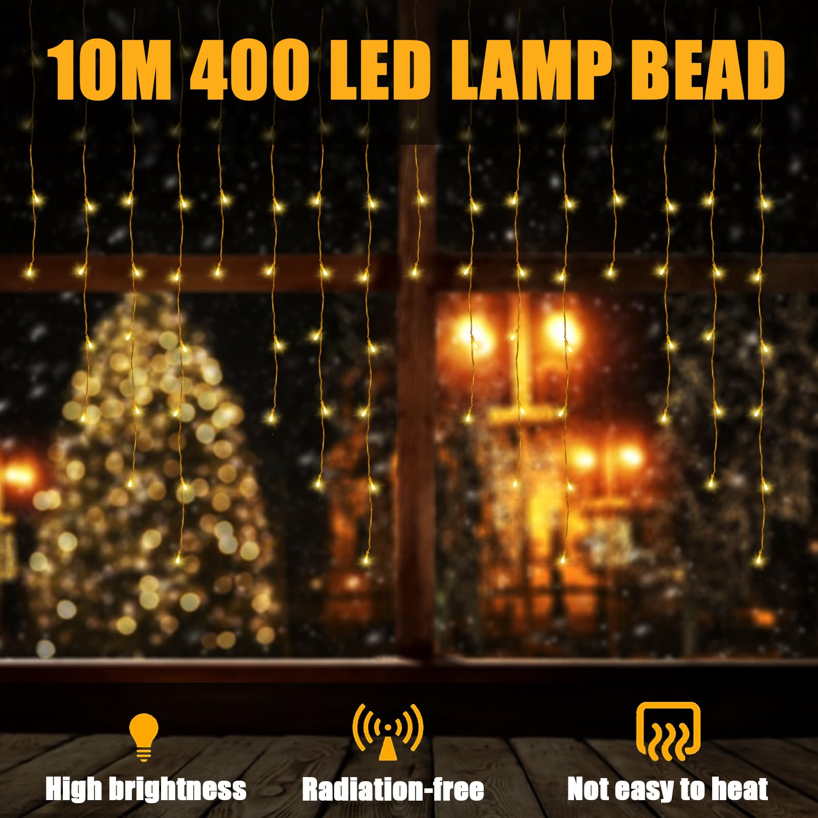 Dreicht 33ft Warm White Icicle Lights - 400 LED Waterproof Decorations, Clear Wire, 8 Modes for Indoor/Outdoor Holiday Use