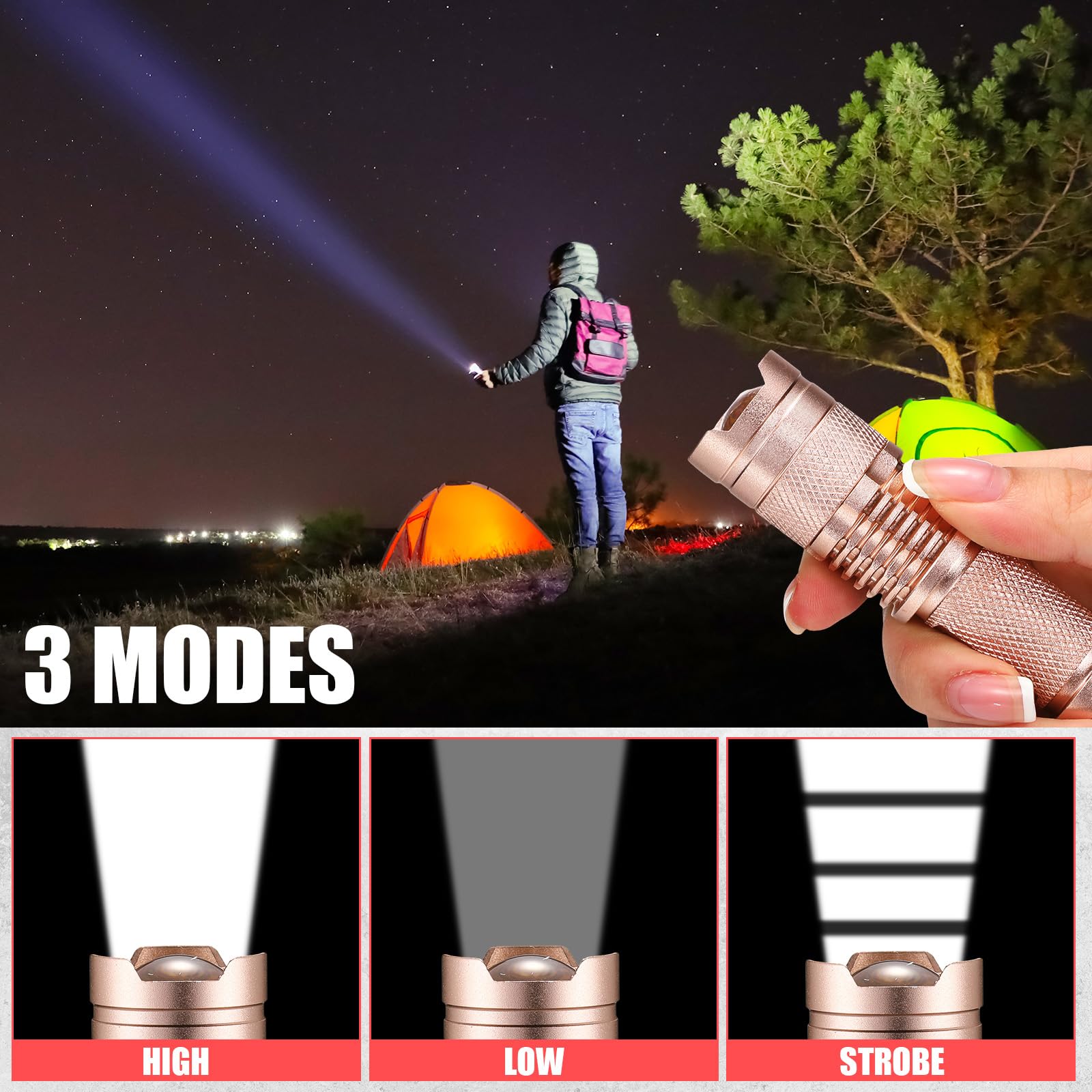 Fumete 20-Piece Mini Led Flashlight Set, 3 Mode Tactical Torch, Water Resistant, Adjustable Focus, Pink