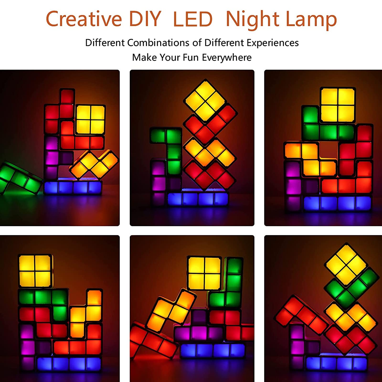 Veeki Night Light For Kids, Stackable Led 7 Colors 3D Puzzles Night Light Induction Interlocking Desk Lamp, Diy Tangram Light Bl