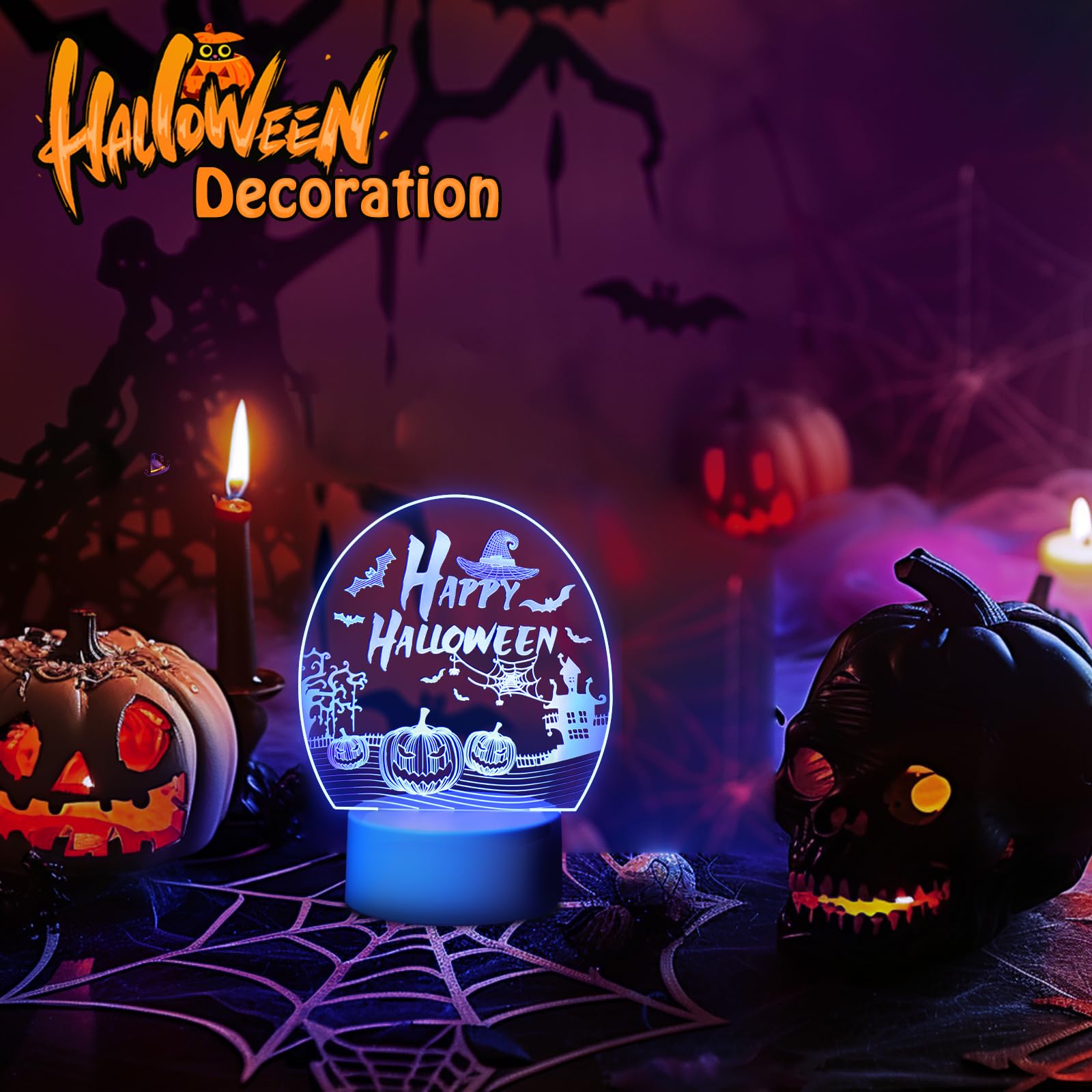 Linkax 3D Pumpkin Halloween Nightlight Lamp - Color Changing Indoor Decor For Kids & Parties