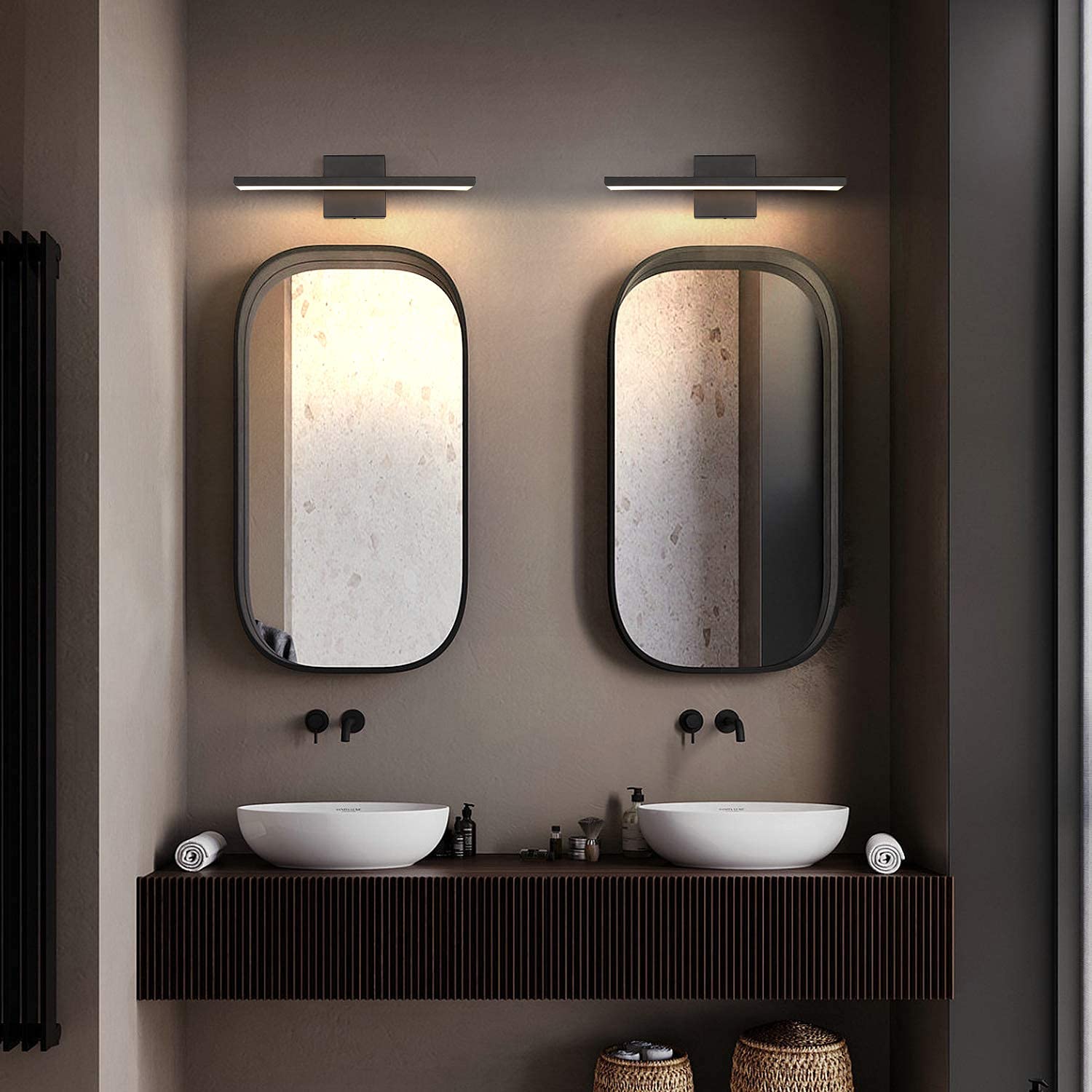 Jusheng 16" Matte Black Bathroom Vanity Light Fixture - Modern Wall Sconce For Mirror & Bedroom