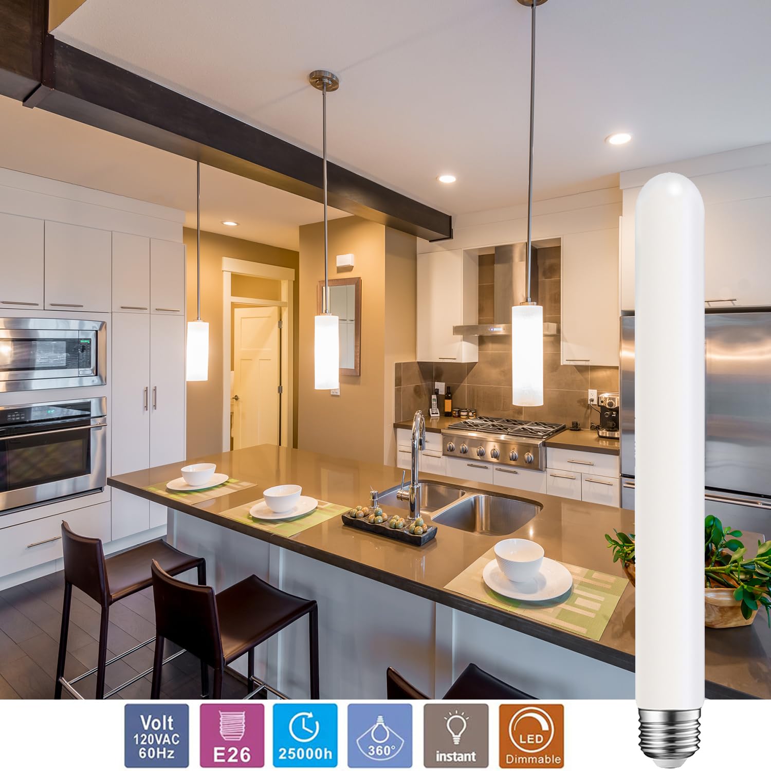 Leools E26 LED Light Bulb, T30 11.8inch Long Tubular Matt Opal Porcelain Dimmable Frosted, 12W Equal 100W, 2700K Warm White, CRI