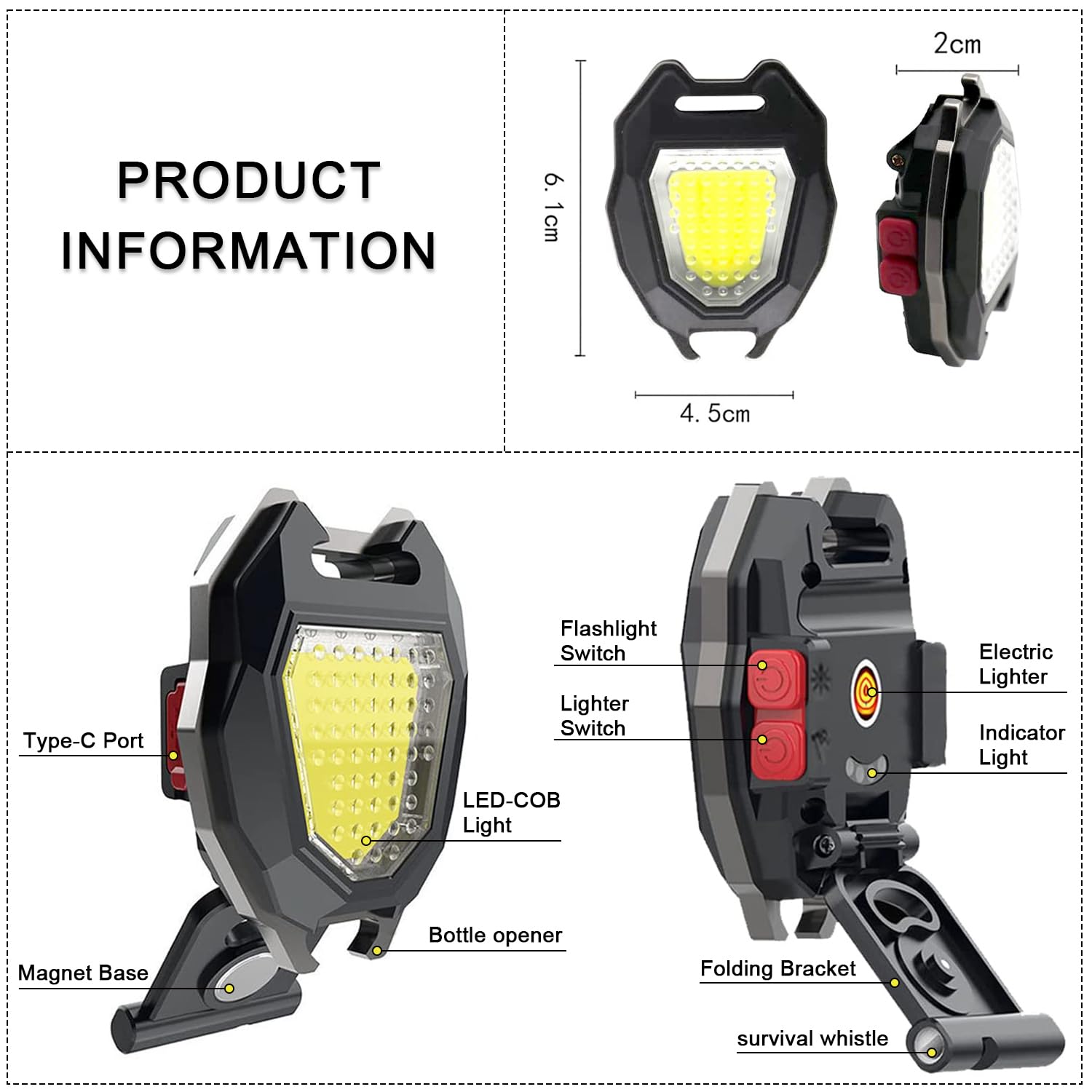 MAKDAK 2PC Rechargeable Keychain Flashlight, 1600 Lumen, 7 Modes, Black, Model 3X for Emergencies, EDC