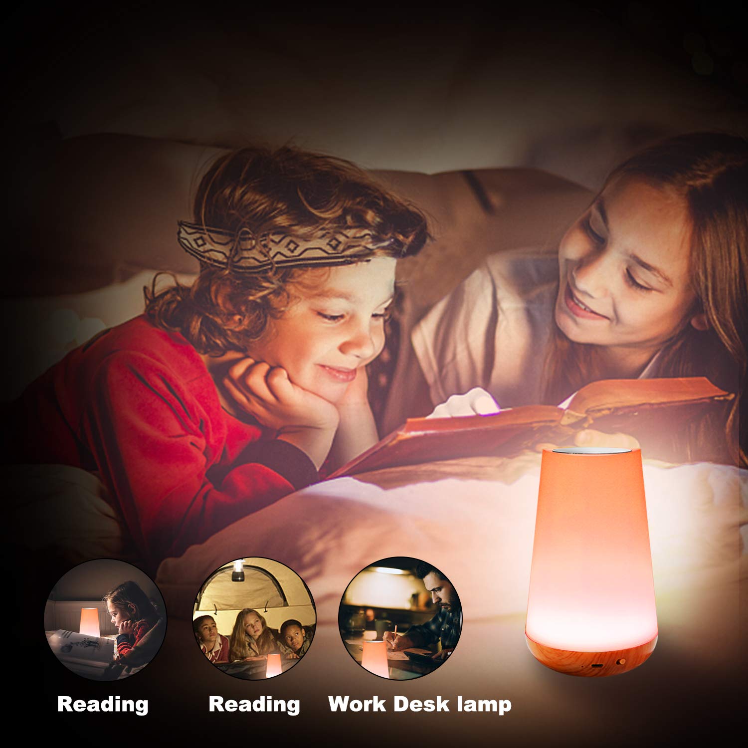 Royfacc Led Night Light Touch Lamp - Rechargeable, Dimmable, Rgb Color Changing For Kids Bedroom