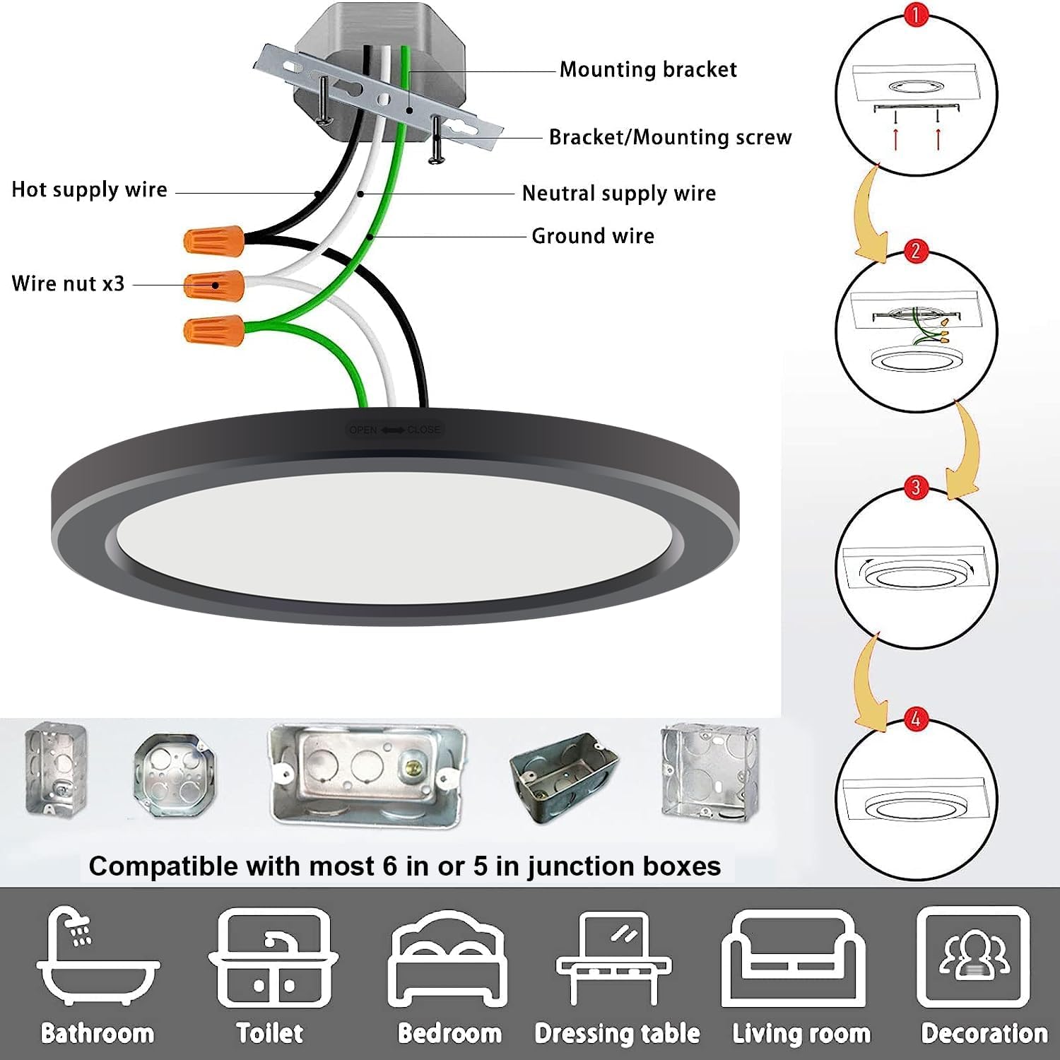 Novelux 7.3'' Flush Mount Ceiling Light Dimmable With Etl Cert, 5000K Black Led Ceiling Lights Ultra Thin Round Ceiling Light Fi