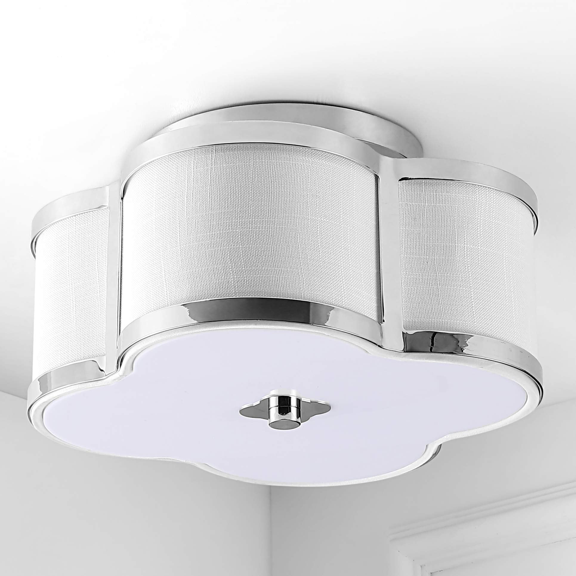 JONATHAN Y Quatrefoil LED Flush Mount Light, 2 Bulb, Chrome, Model JYL9507A, Dimmable 2700K Warm Light for Kitchen, Hallway