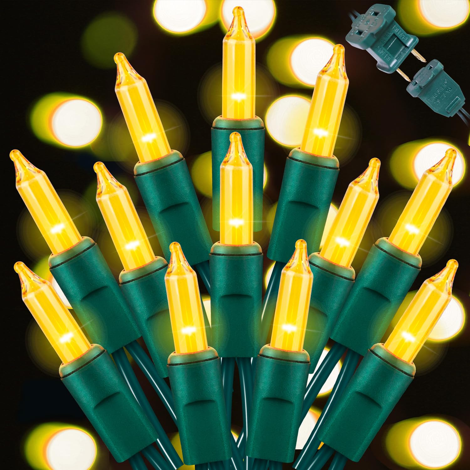 Lamphome Christmas Lights 100 Count Mini Yellow Lights 20Ft Green Wire Christmas Tree String Lights Set For Outdoor Indoor Christmas Decorations Wedding Decorations Valentines Day Decor