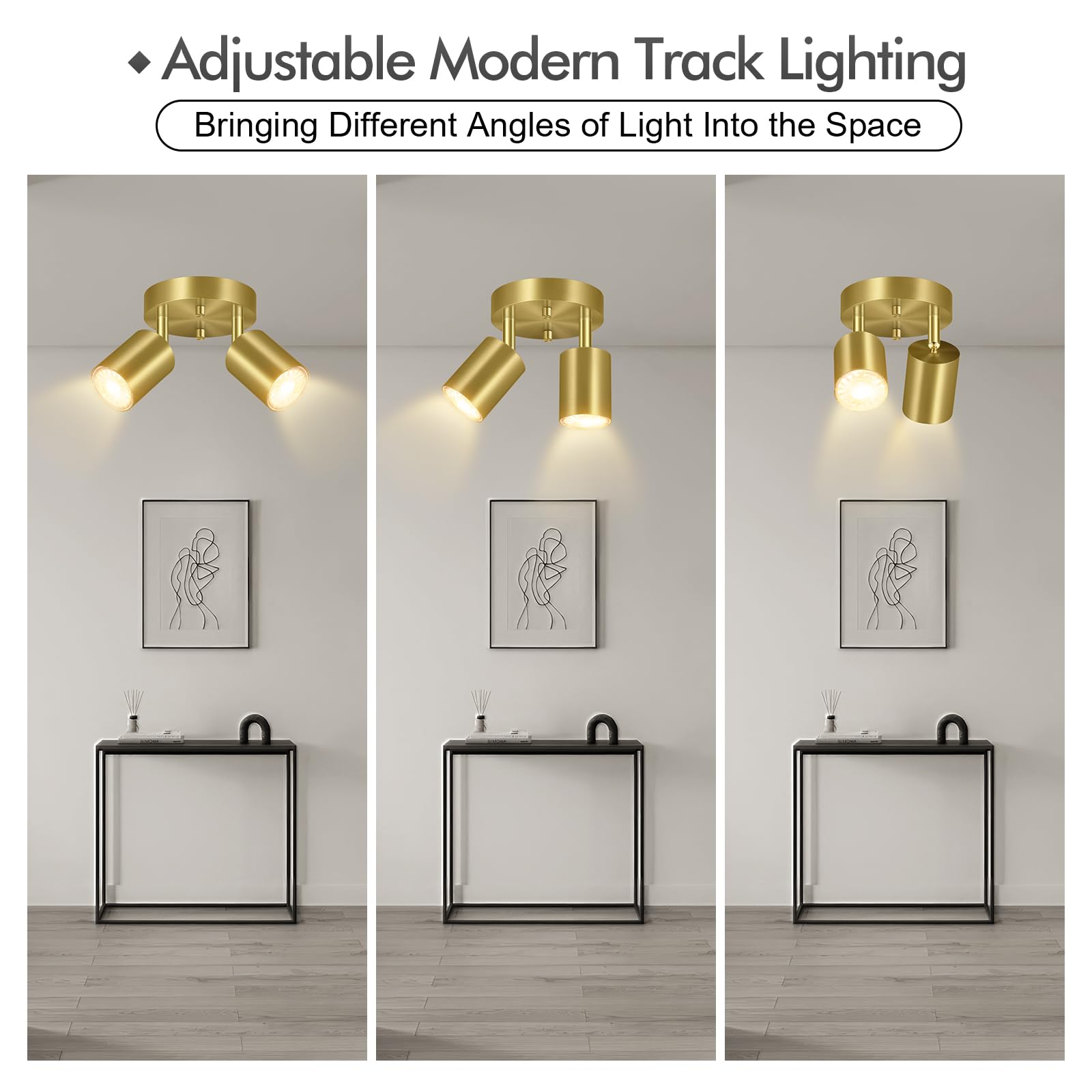 Bricosmocon 2-Light Track Lighting Fixtures, Gold Metal Adjustable Ceiling Spotlight, Model FC0323, Ideal for Kitchen/Living Room
