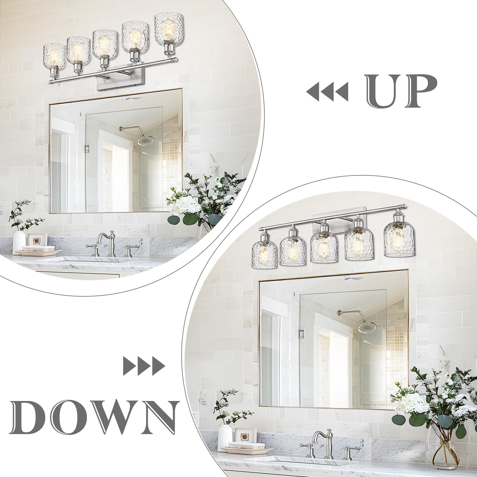 Zeyu Modern Brushed Nickel Bathroom Lights Fixture, 35 Inch 5 Light Vanity Lighting Over Mirror, Brushed Nickel Finish With Clea