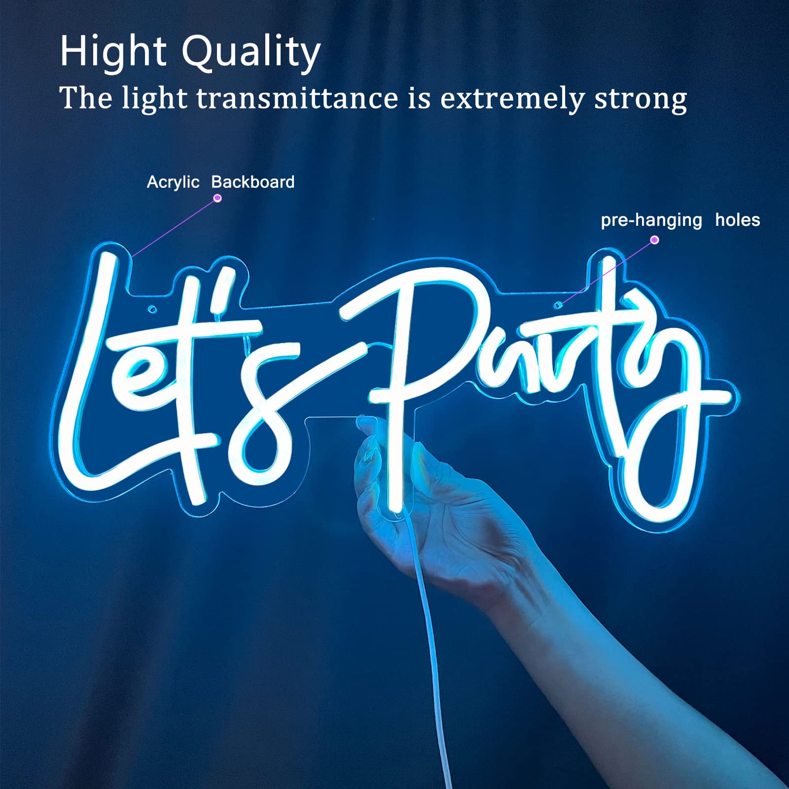 Bernicekelly Let'S Party Neon Sign - Blue Led Wall Decor For Parties & Gamer Rooms