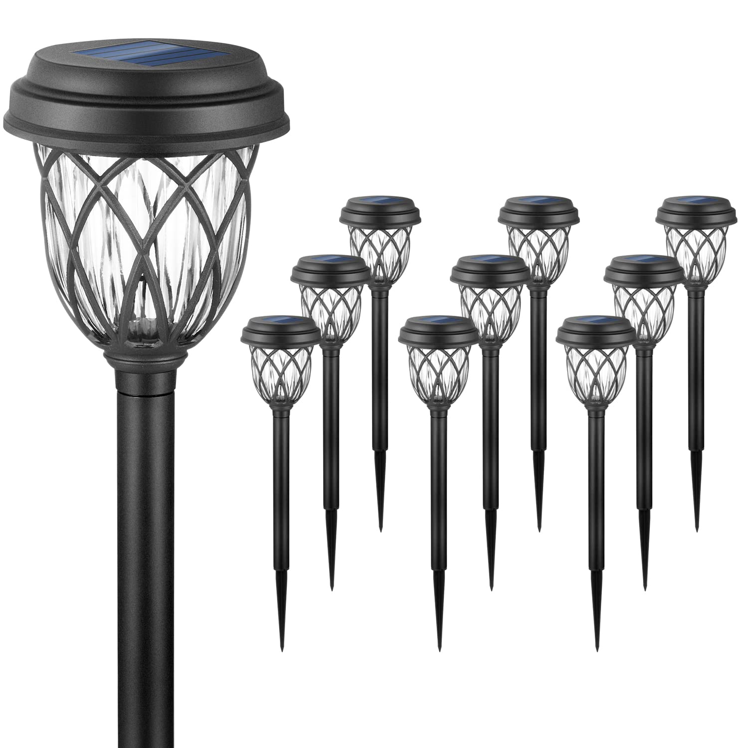 EXCMARK Solar Lights Outdoor, 10 Pack, Warm White, Plastic, Pathway Lighting for Walkway, Sidewalk, Driveway