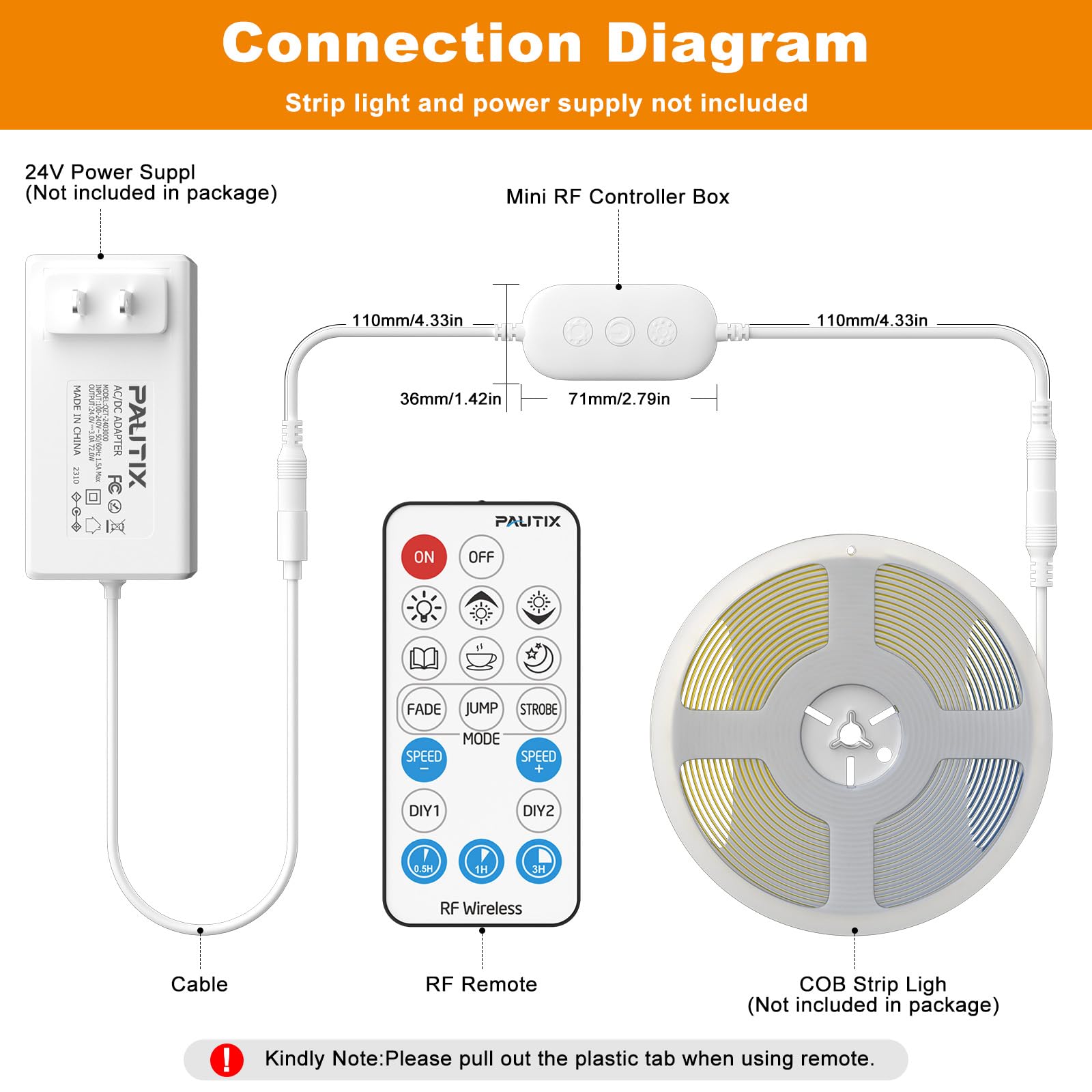 Pautix Rf Remote Dimmer For Led Strip Lights, 18-Key Wireless Remote, Dc 5-24V Control