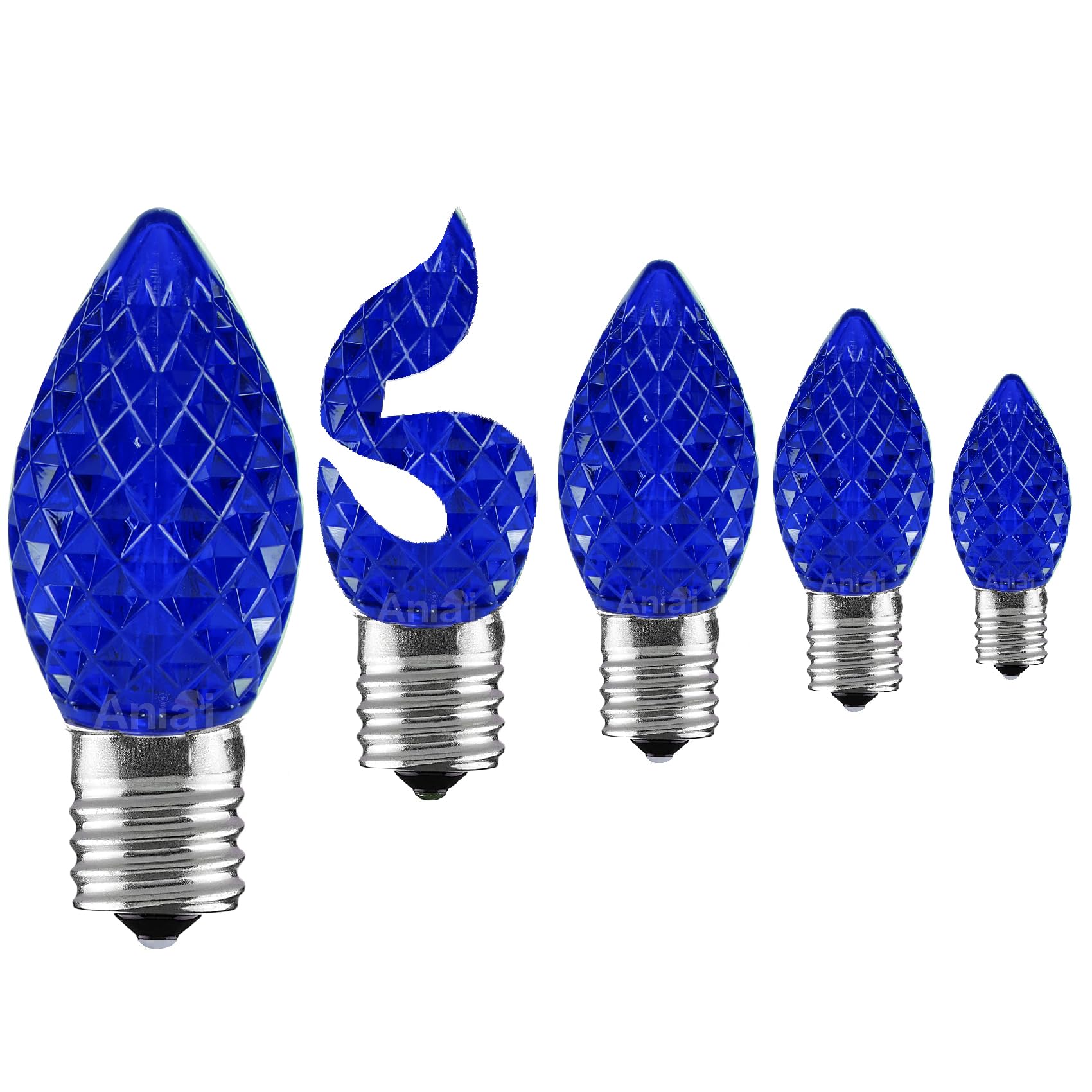 Aniai C7 LED Christmas Light Bulbs - 5 Count E12 Base Replacement - Commercial Grade - Blue