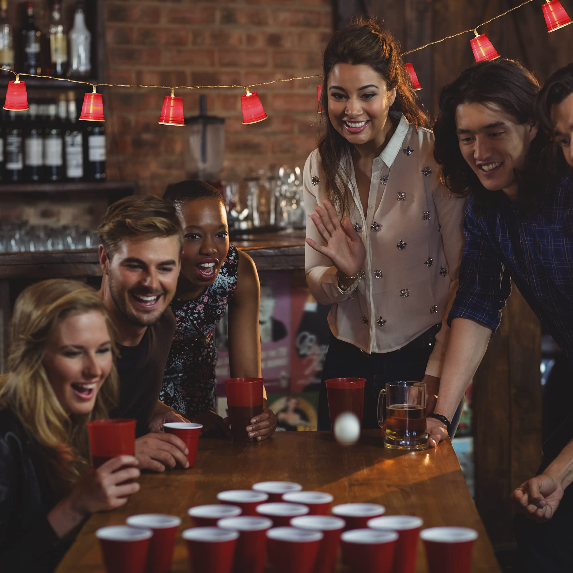 Hiboom 1 Pack 13 Ft 20 Led Cups String Lights, Mini Shot Cups Fairy Light Decoration, Battery Operated White Trash Party Led Novelty Flip Cup Decor For College Graduation Party Supplies Home (Red)